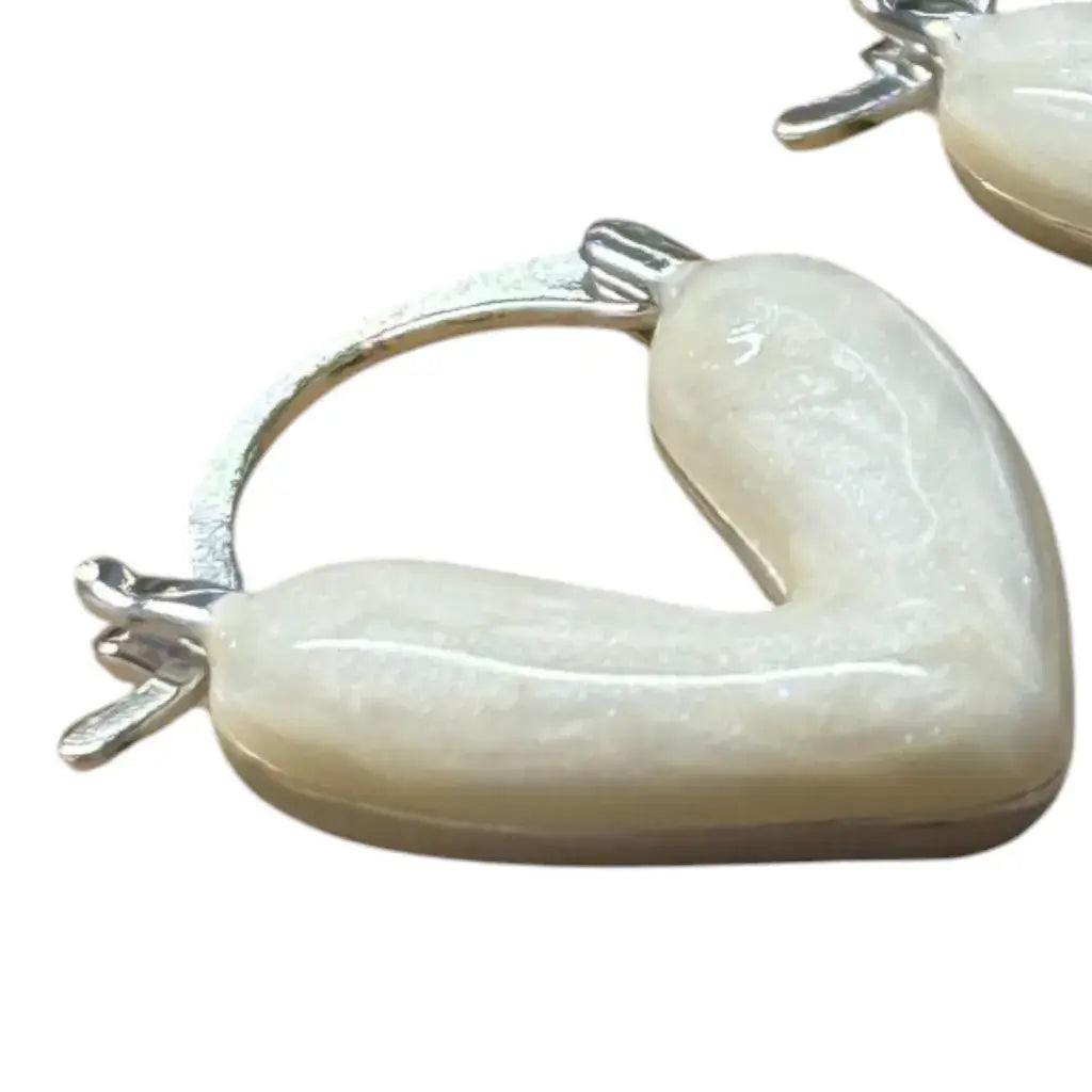 Jess & Lou - Heart Pearlescent Loop Earring White