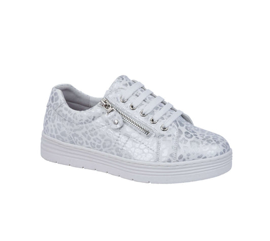 Caprice Silver Leopard Print Trainer