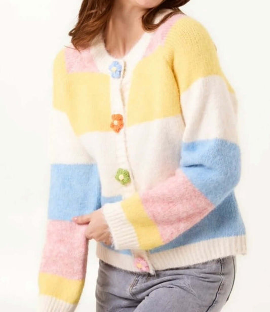 Flora Stripe Block Button Knit Cardigan