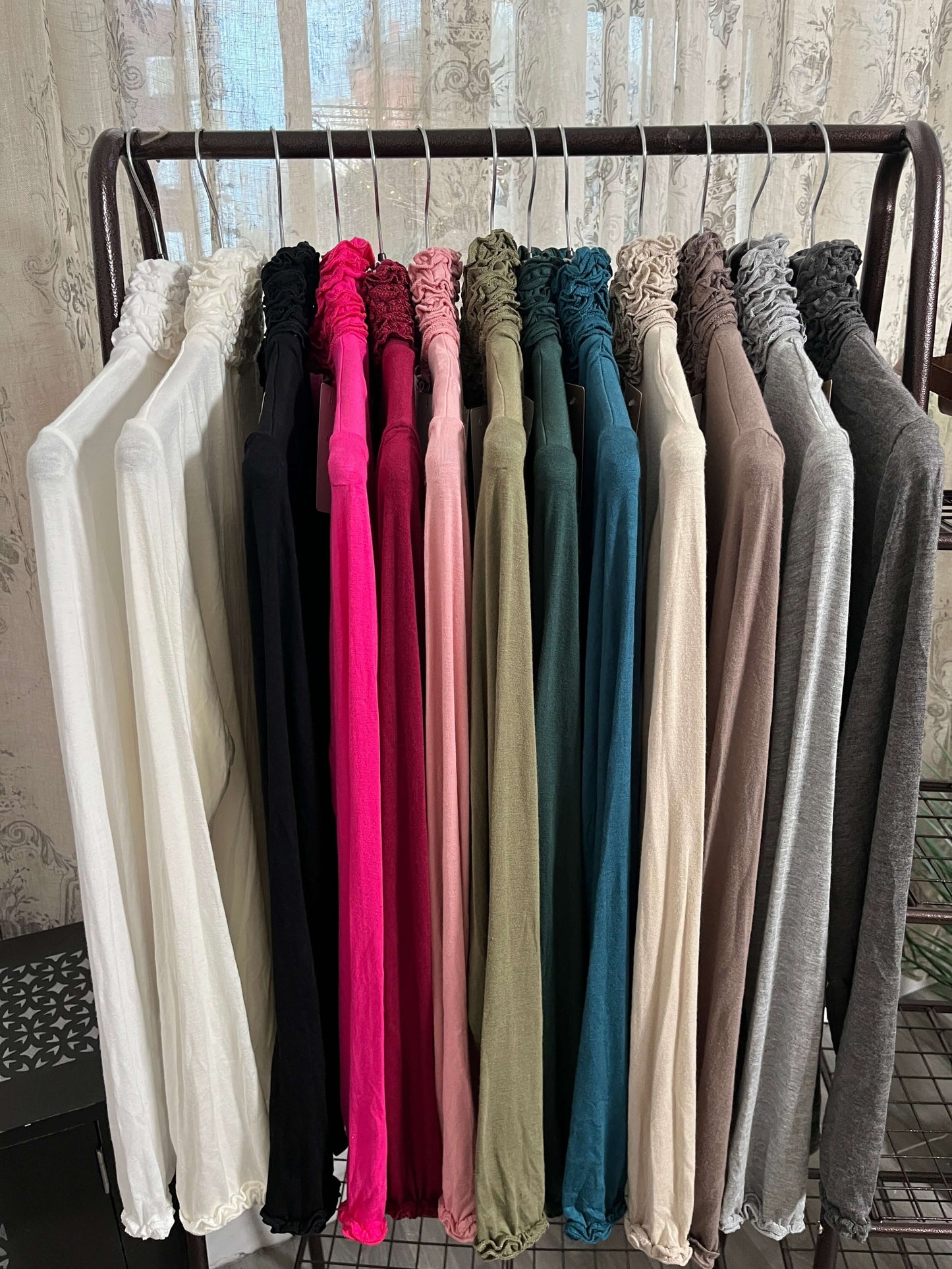 Ruffle Polo Neck Long Sleeve Top