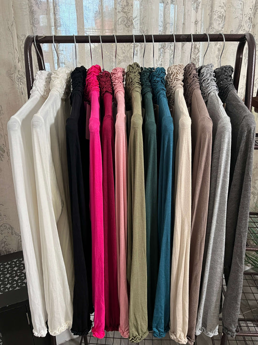 Ruffle Polo Neck Long Sleeve Top