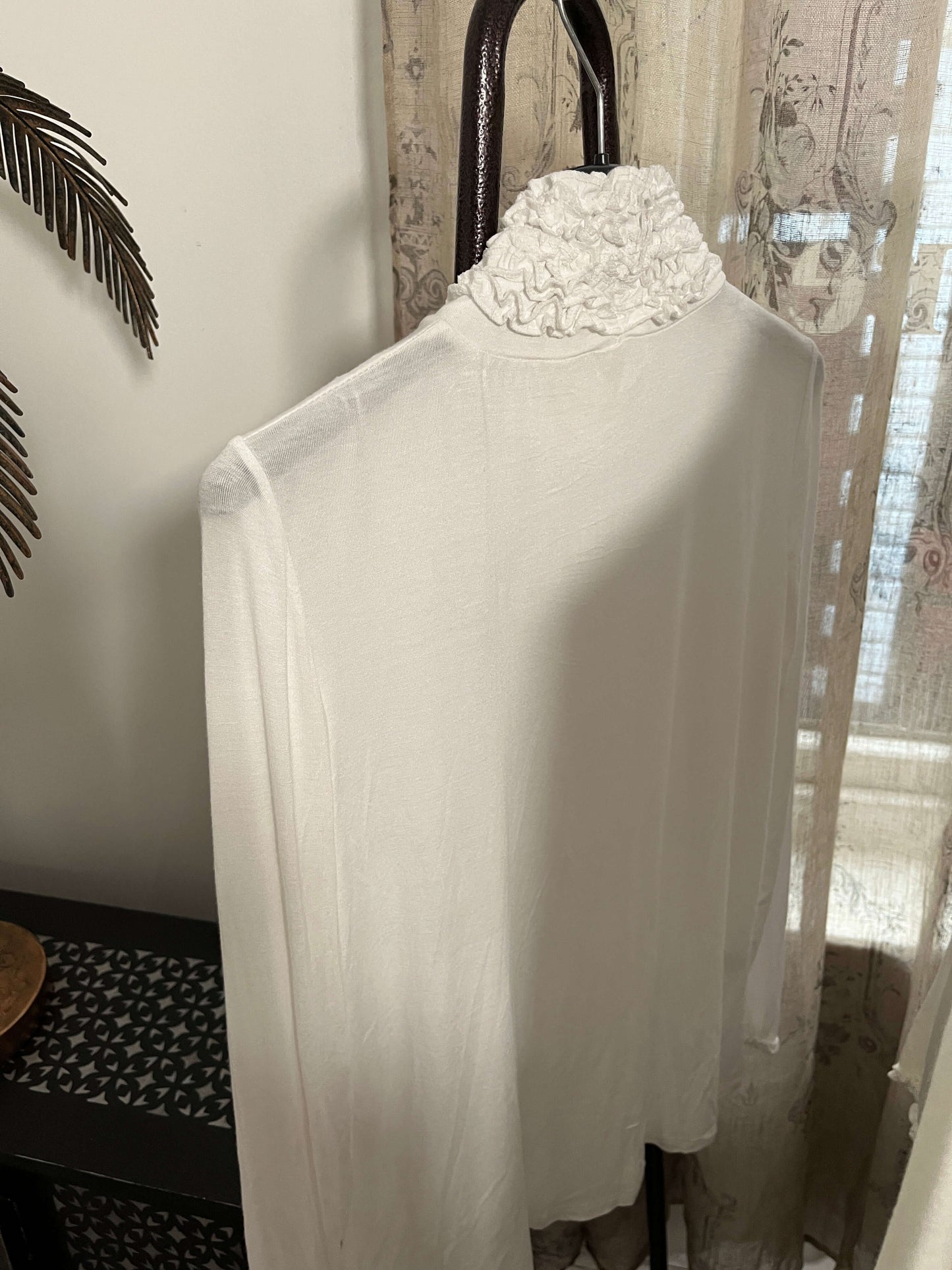 Ruffle Polo Neck Long Sleeve Top