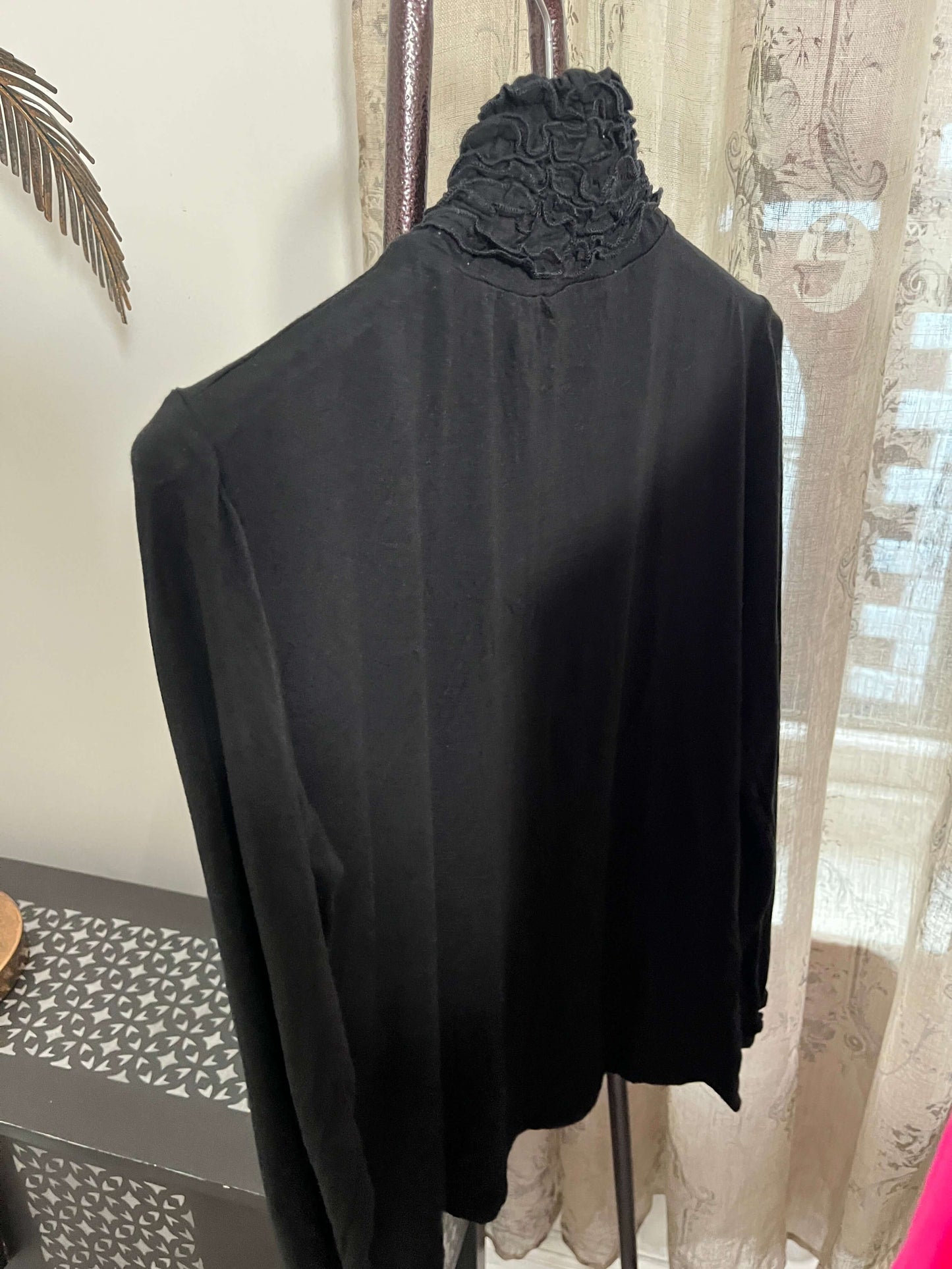 Ruffle Polo Neck Long Sleeve Top