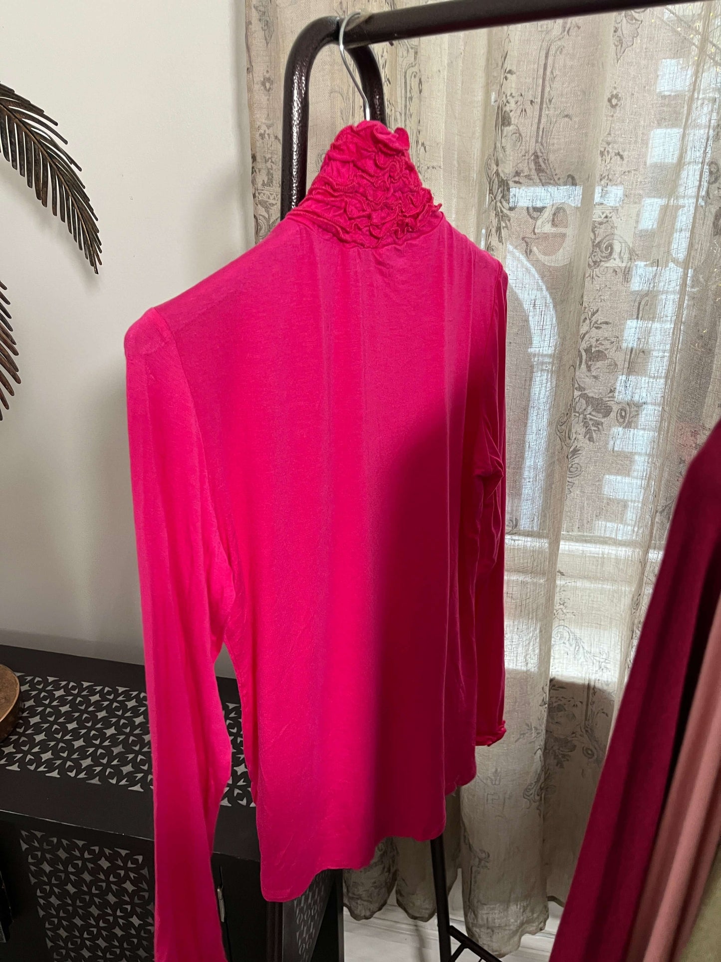 Ruffle Polo Neck Long Sleeve Top