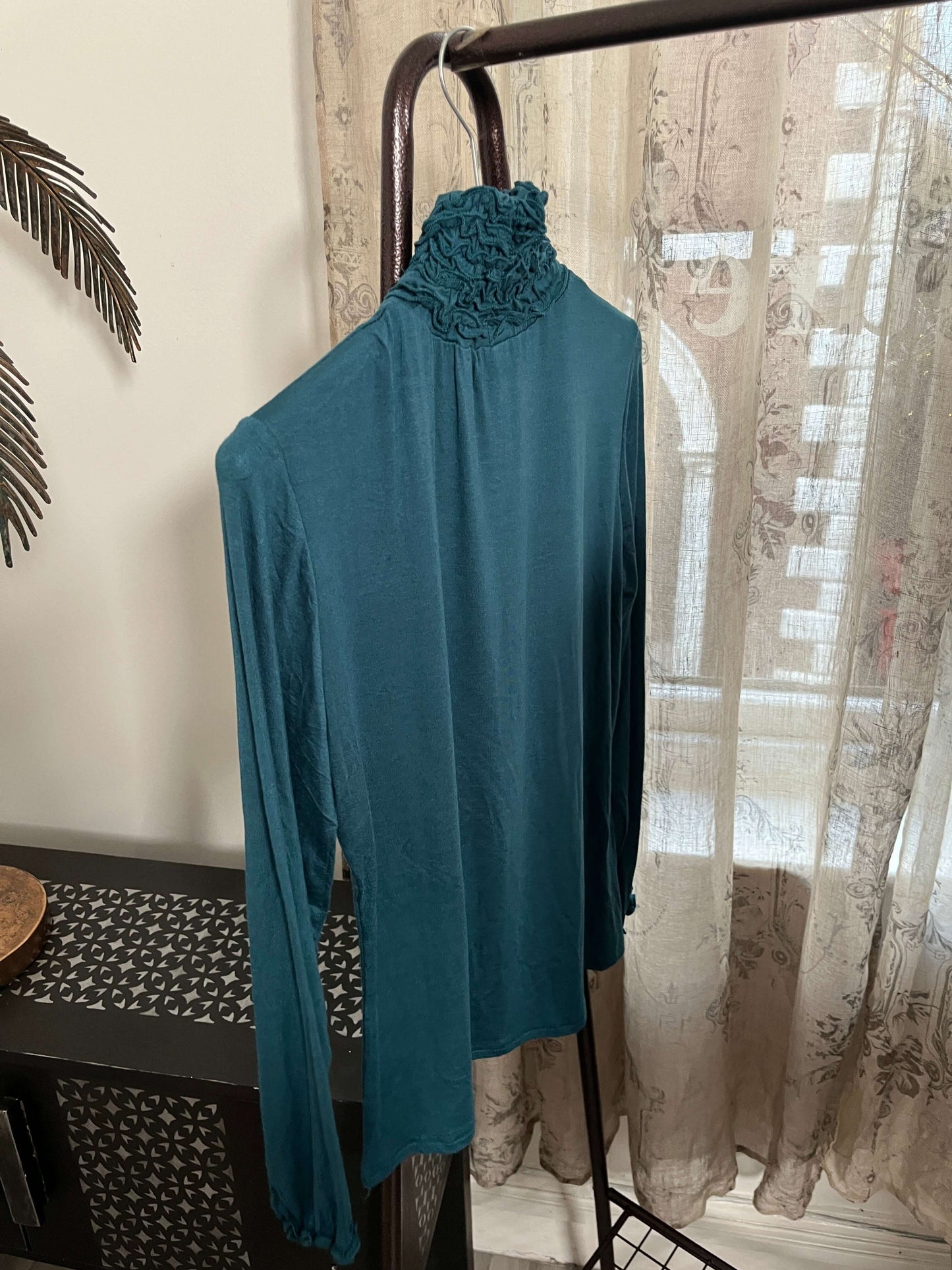 Ruffle Polo Neck Long Sleeve Top