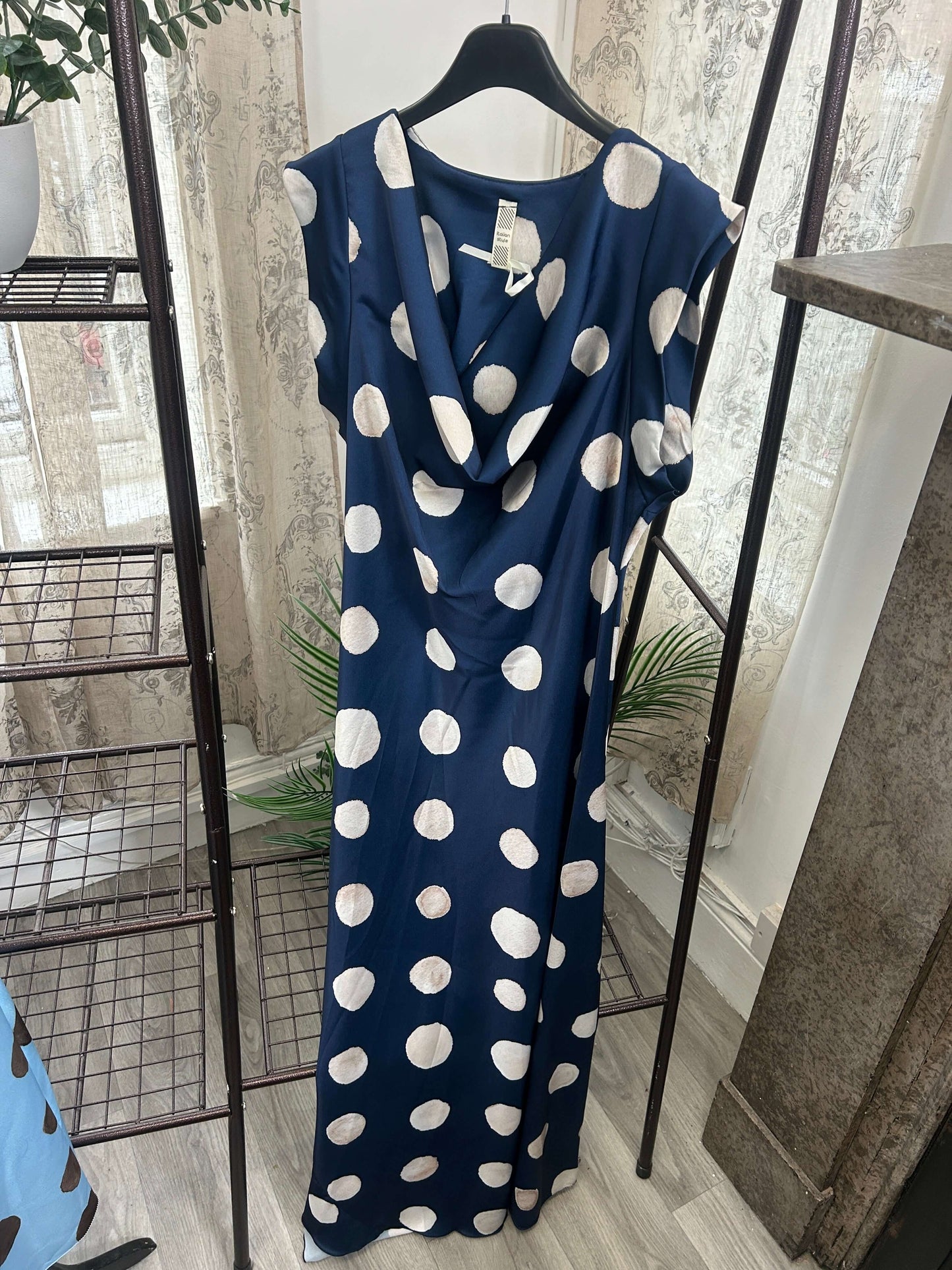 Satin Polka Dot Cap Sleeve Maxi Dress