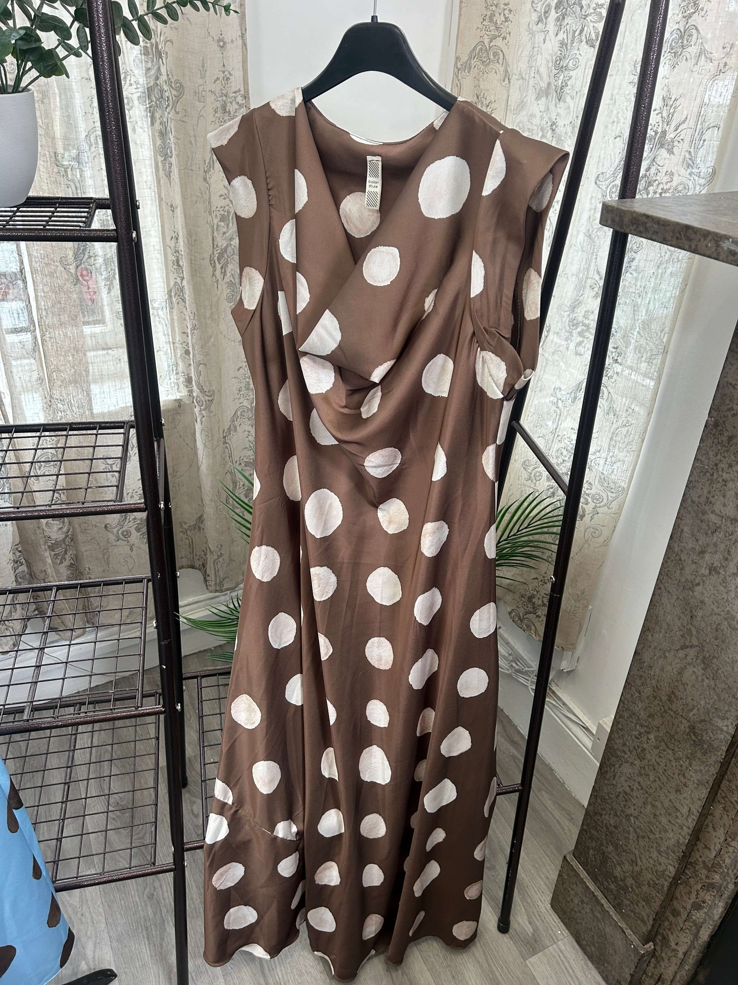 Satin Polka Dot Cap Sleeve Maxi Dress