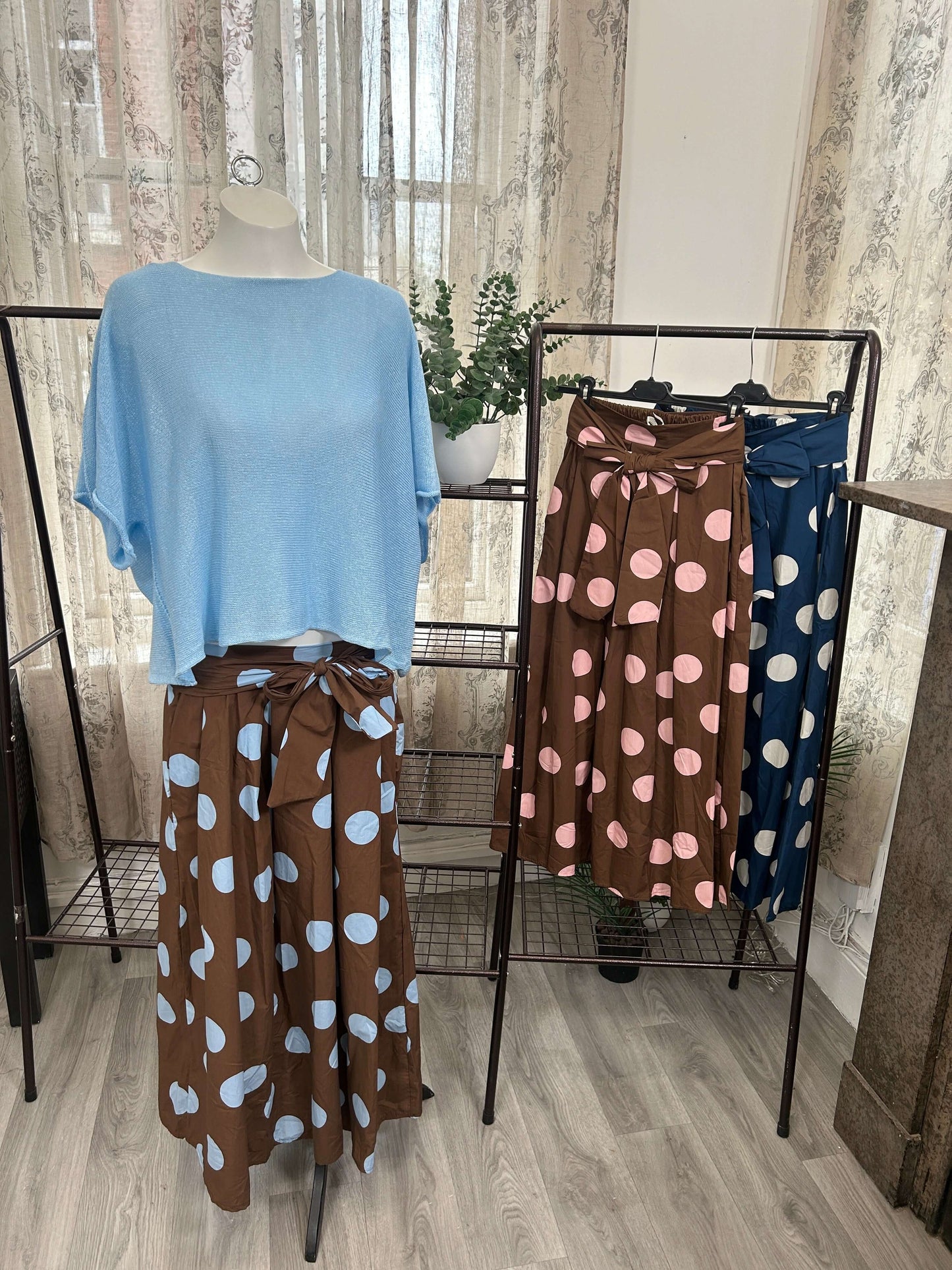 Cotton Polka Dot A-Line Mid-axi Skirt