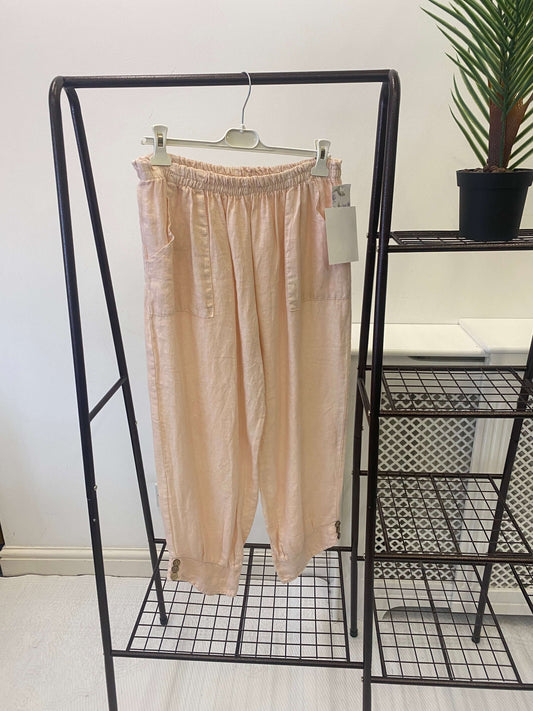 Elasticated Waistband Linen Trouser - Baby Pink