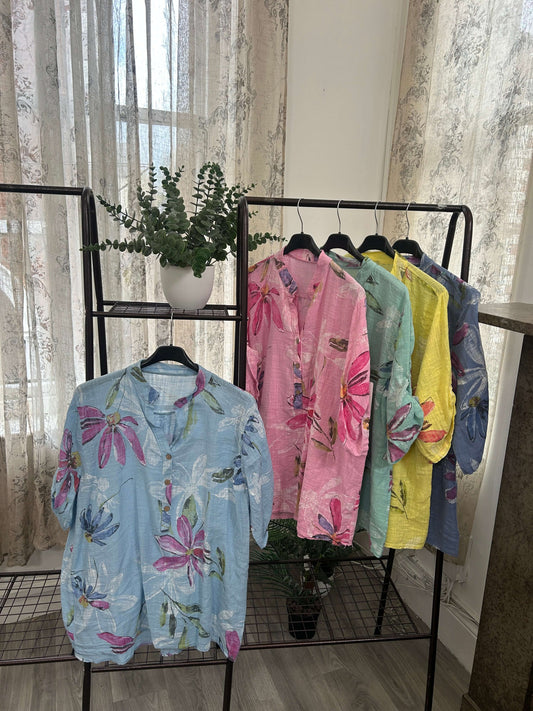 Casual 3 Button Blouse - Funky Floral