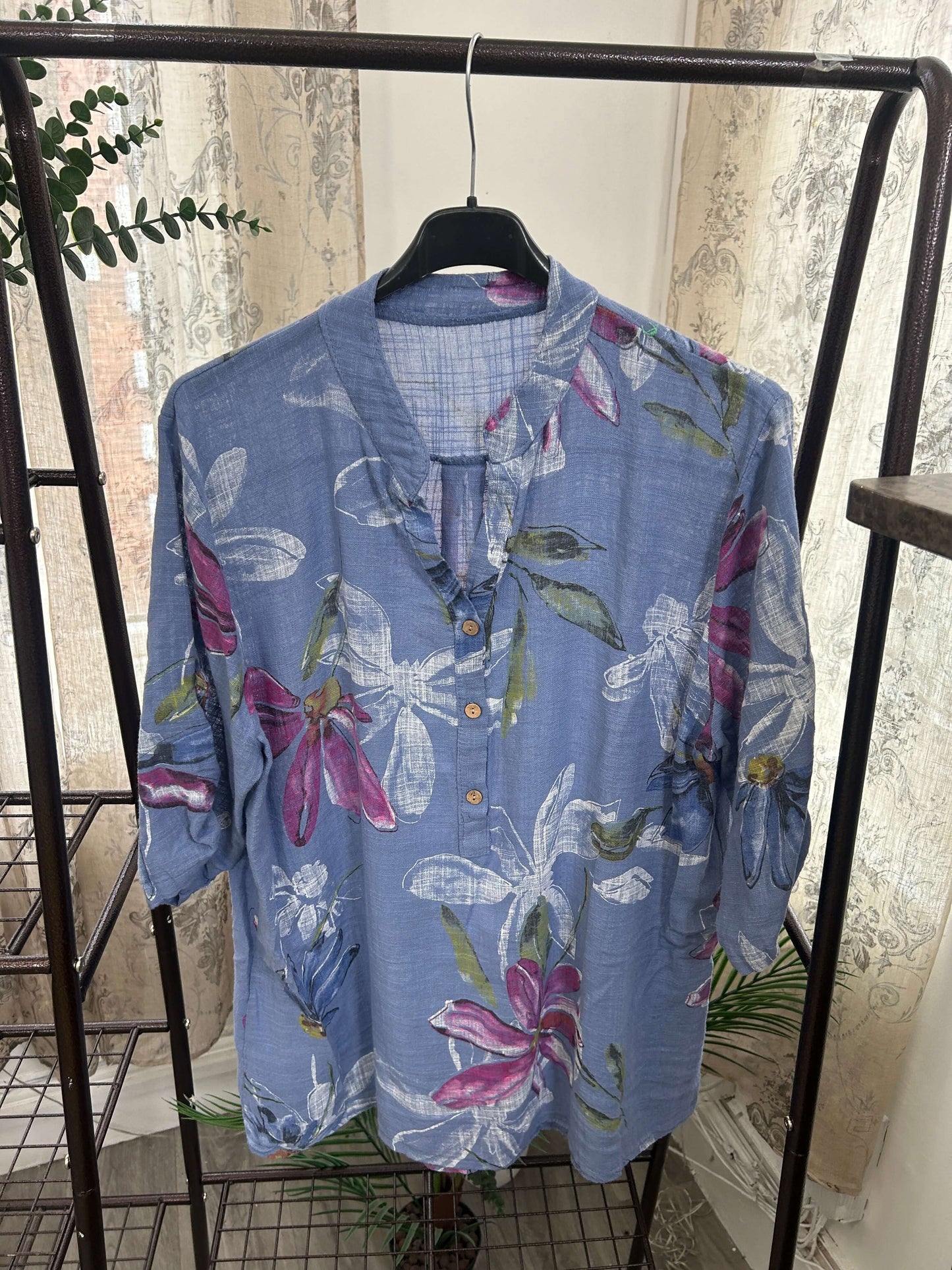 Casual 3 Button Blouse - Funky Floral