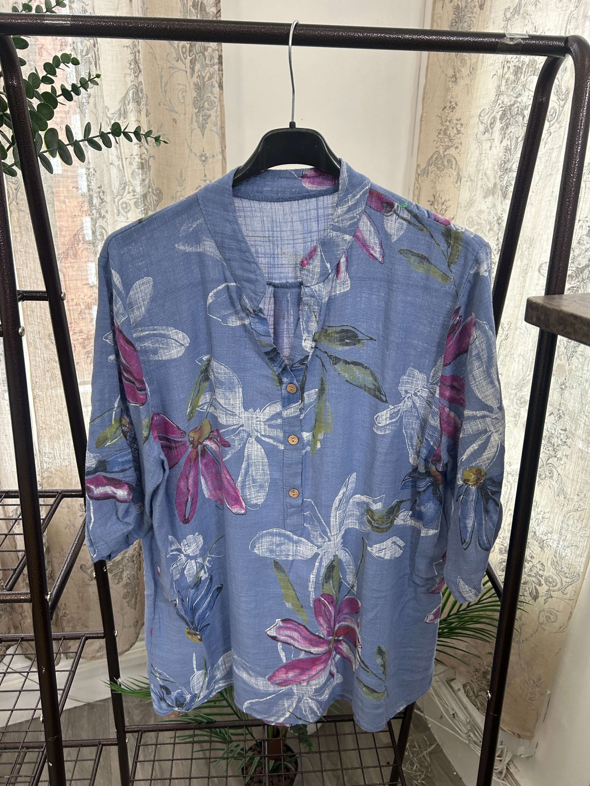 Casual 3 Button Blouse - Funky Floral