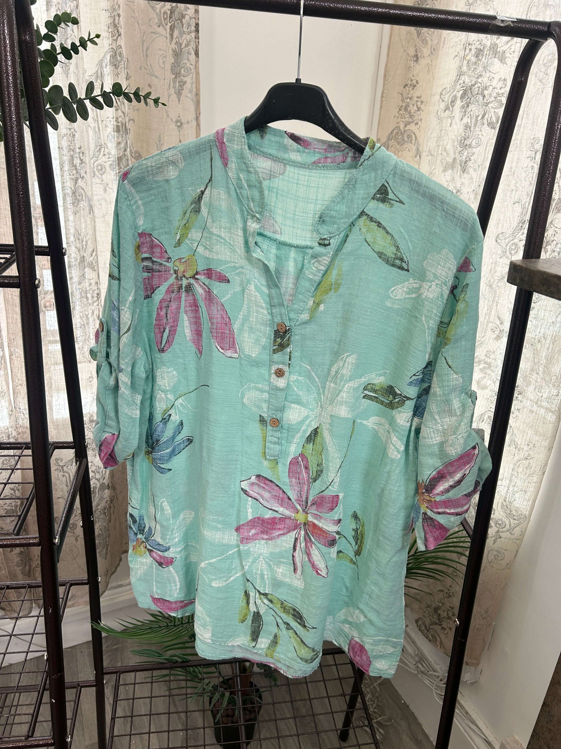 Casual 3 Button Blouse - Funky Floral