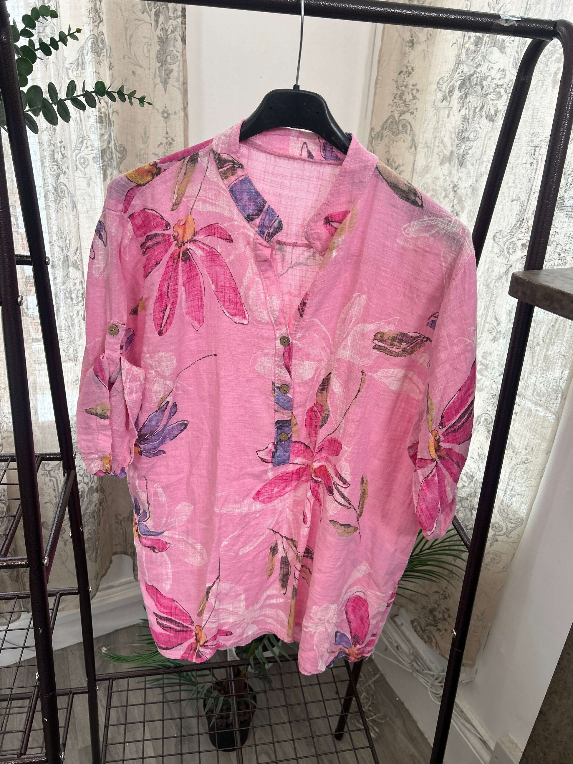 Casual 3 Button Blouse - Funky Floral