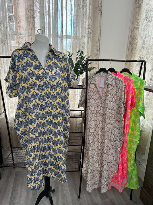 Cheesecloth Filigree Print Tunic Maxi Dress