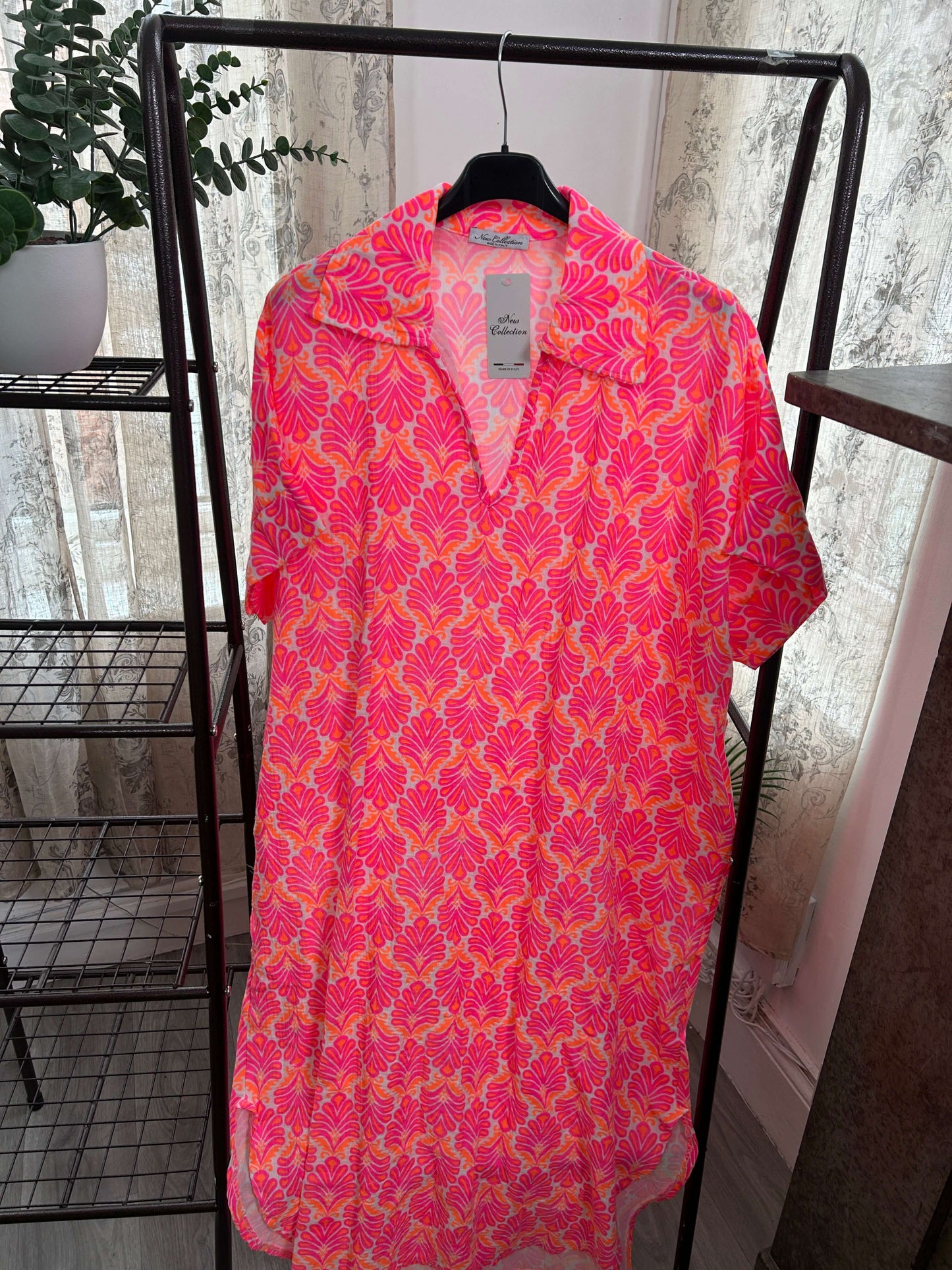 Cheesecloth Filigree Print Tunic Maxi Dress