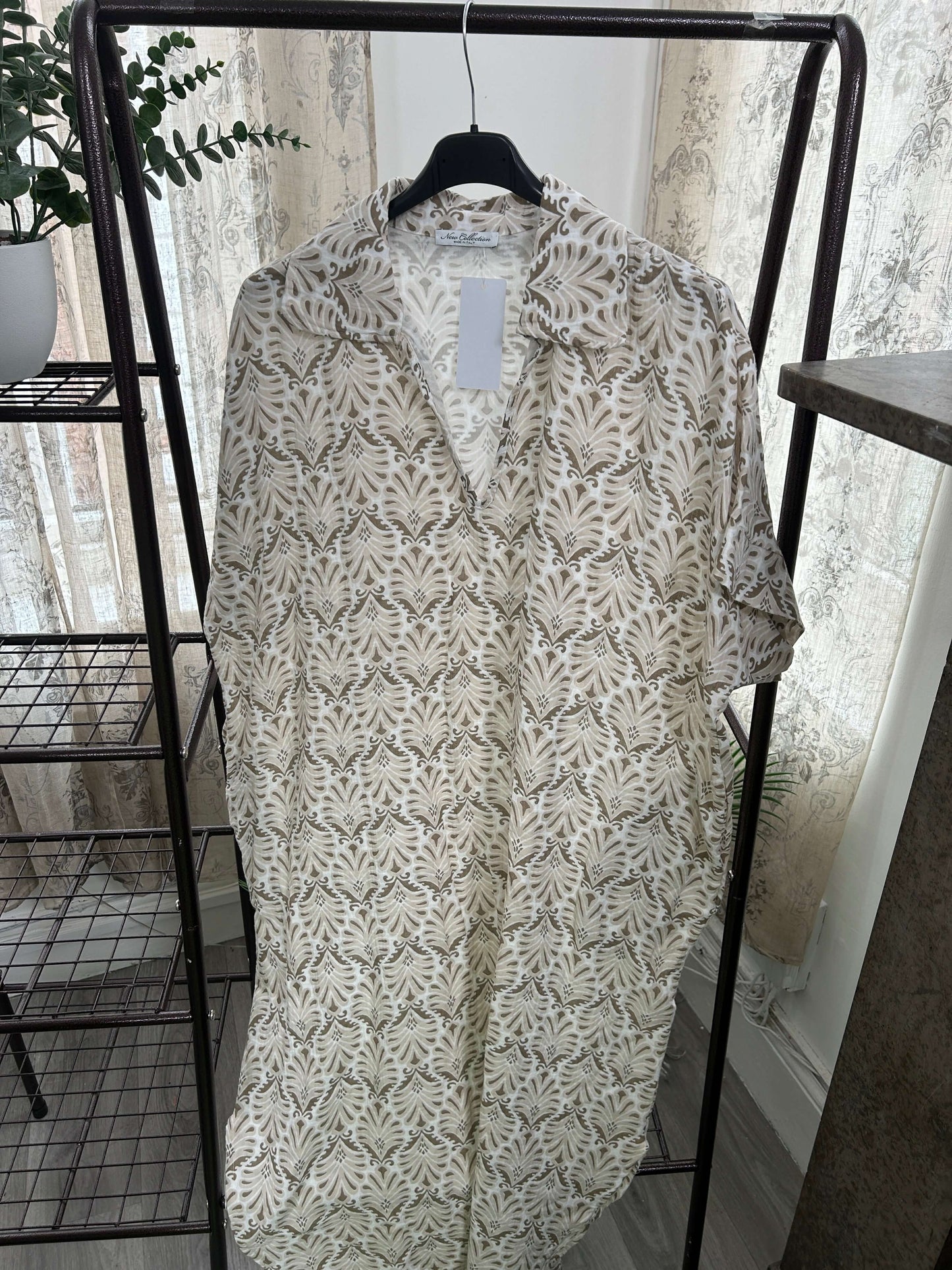 Cheesecloth Filigree Print Tunic Maxi Dress
