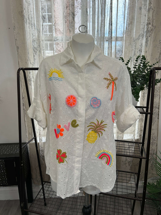 Broderie Anglaise Embroidered Ibiza Shirt