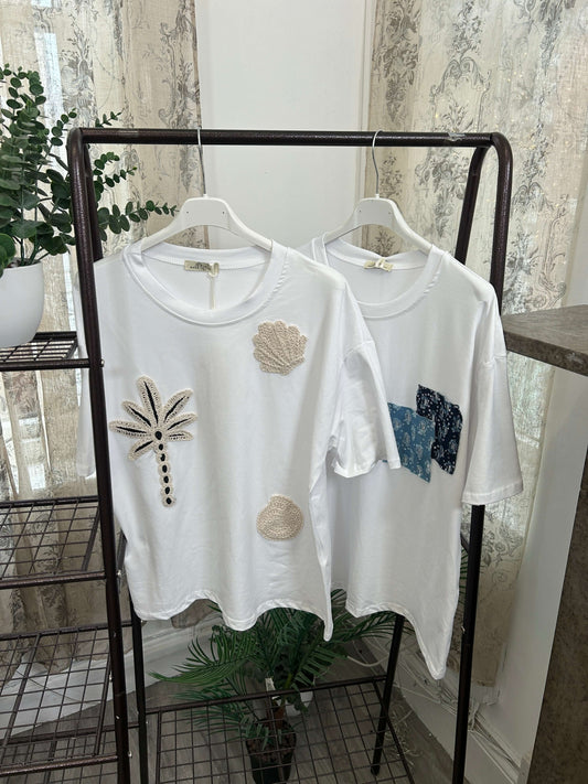 Boxy Embroidered Detail T-Shirts