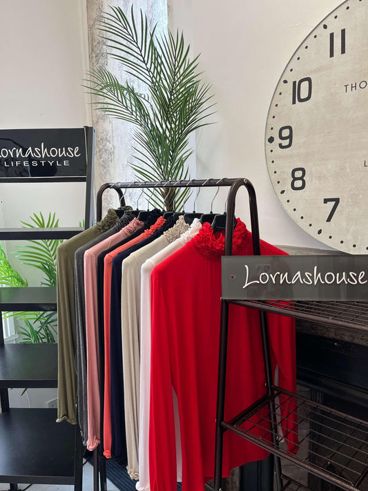 Ruffle Polo Neck Long Sleeve Top