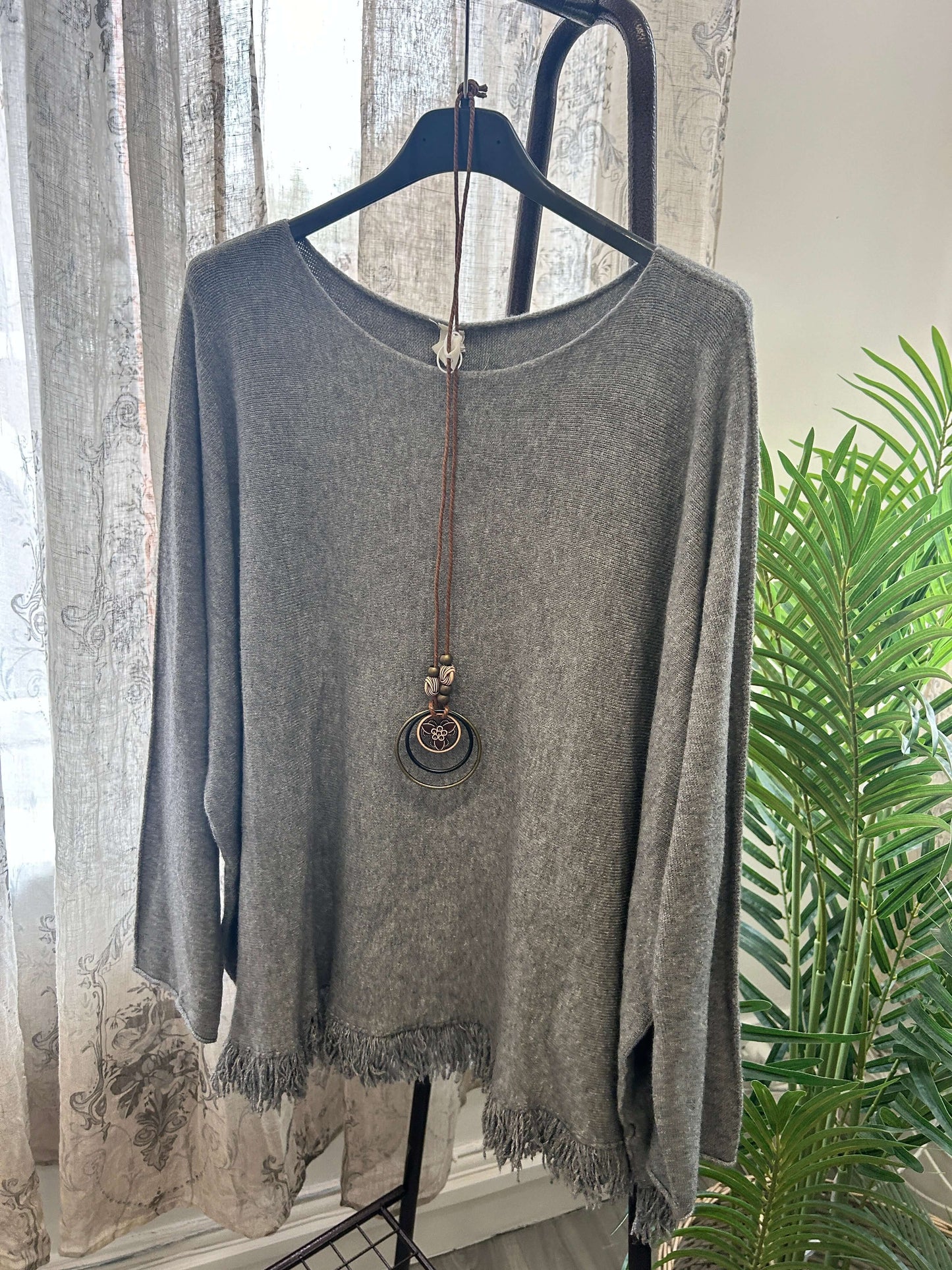 Fringe Detail Round Neck Super Soft Knit Jumper