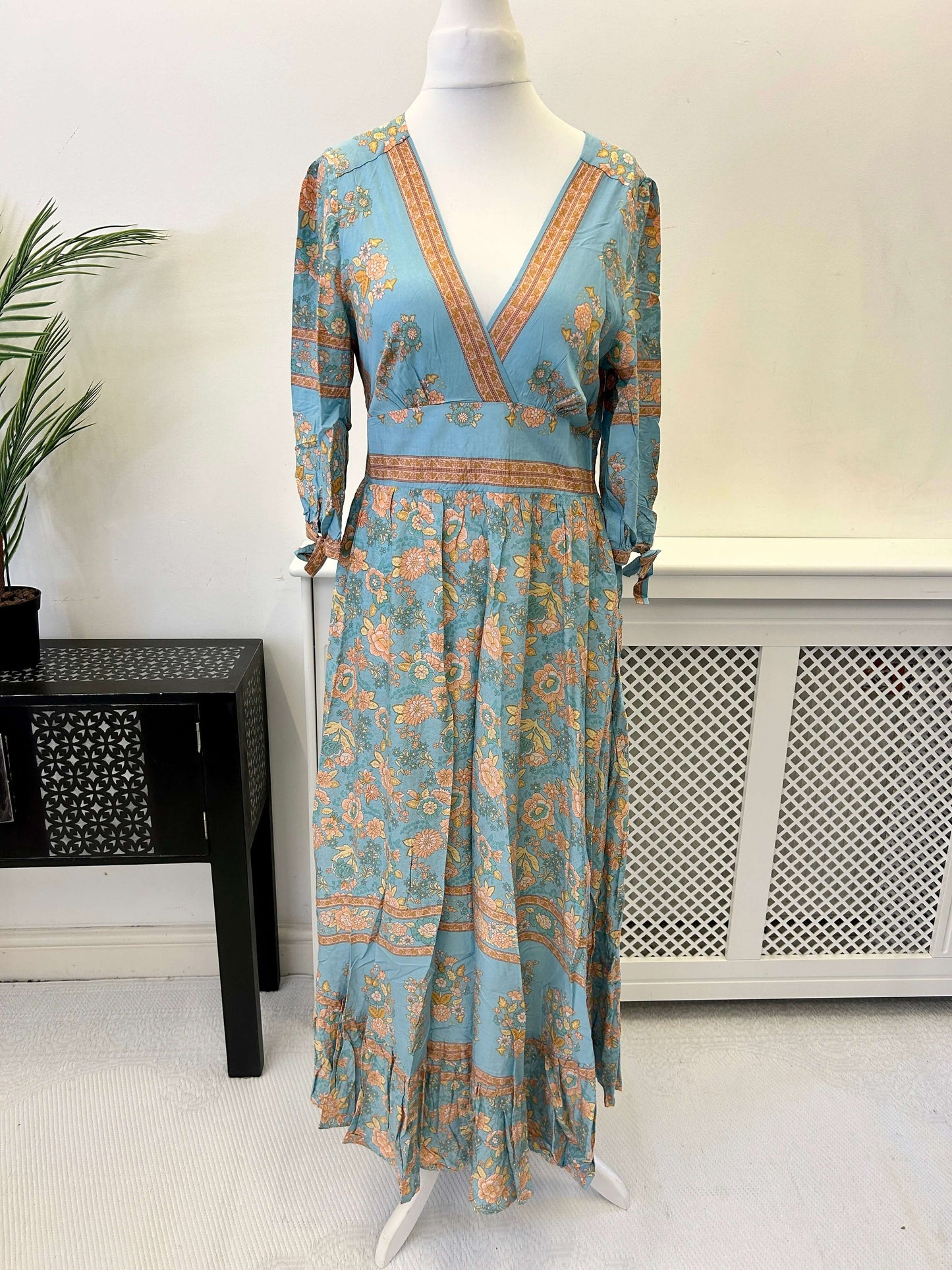Floral Peach & Aqua Kimono Maxi Dress