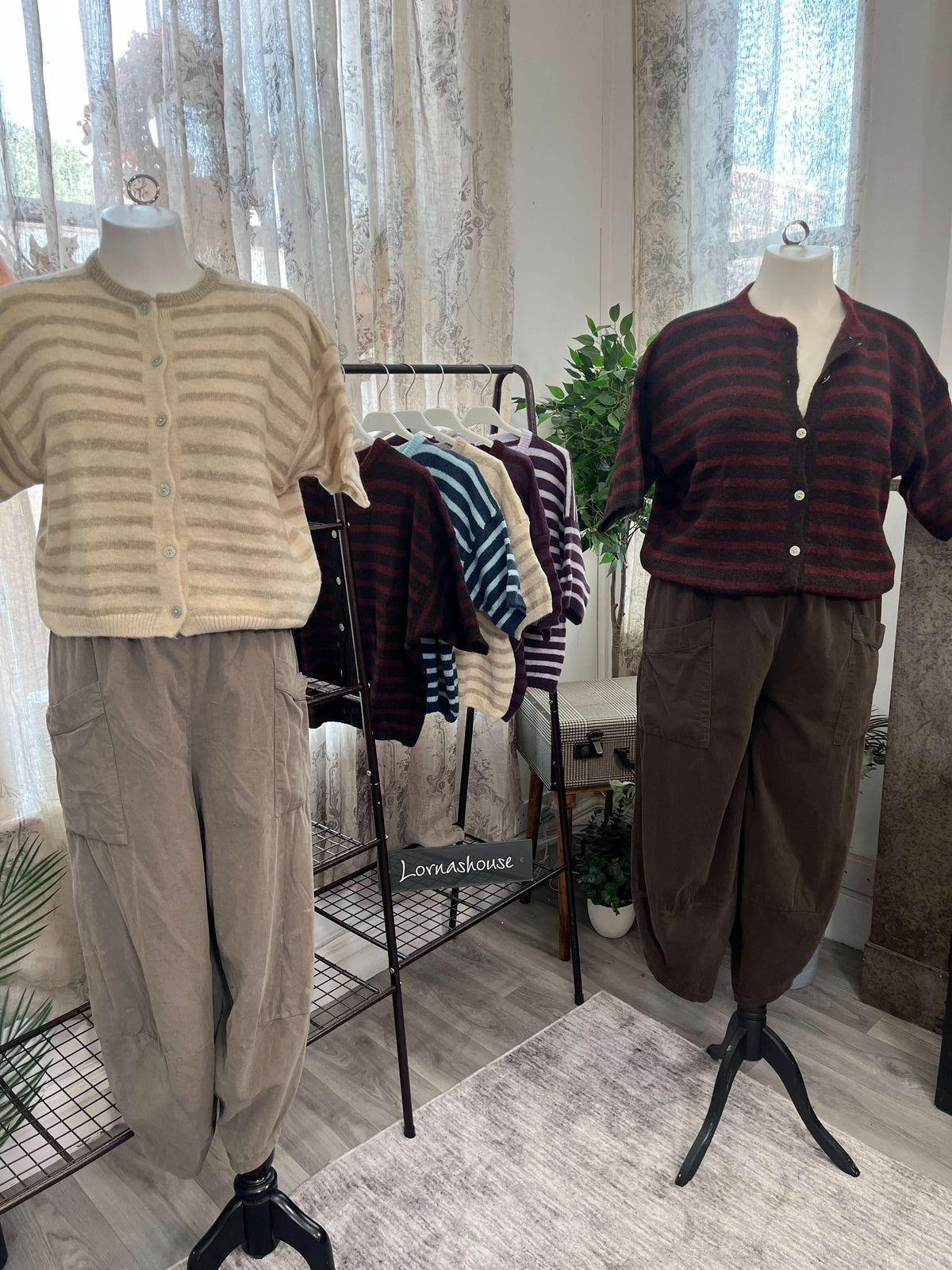 Short Sleeve Striped Alpaca Cardigan