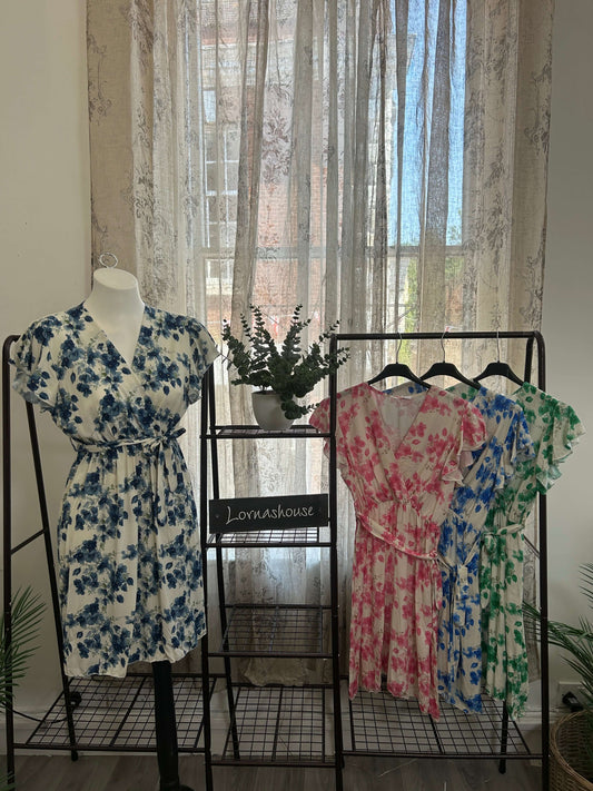 Ditsy Floral Tie Waist Tea Dress