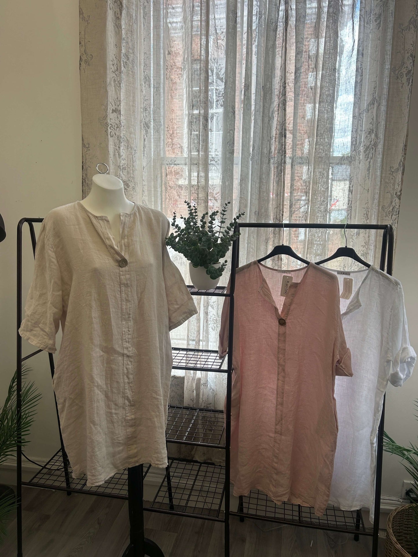 Janice One Button Linen Tunic Dress