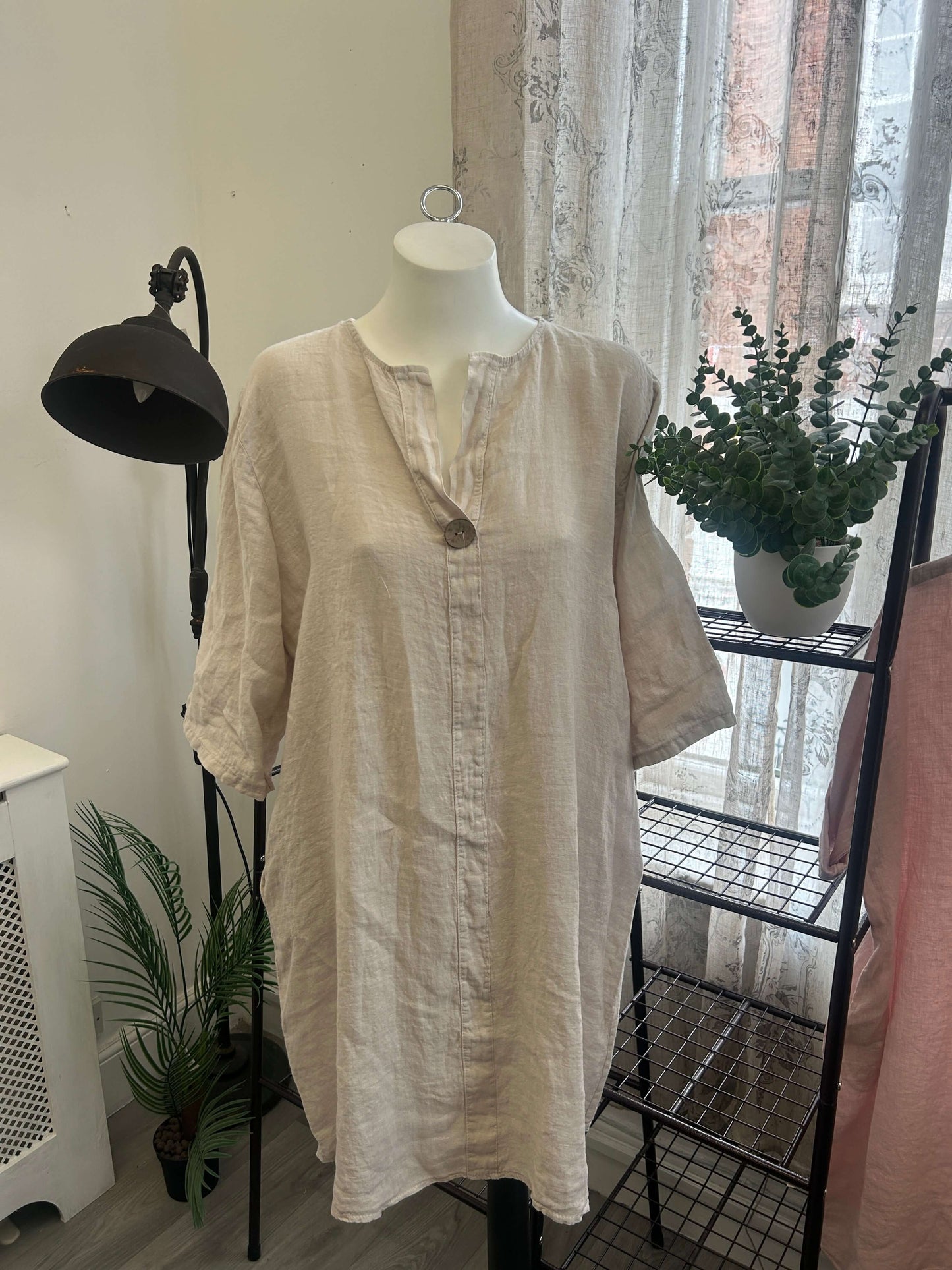 Janice One Button Linen Tunic Dress