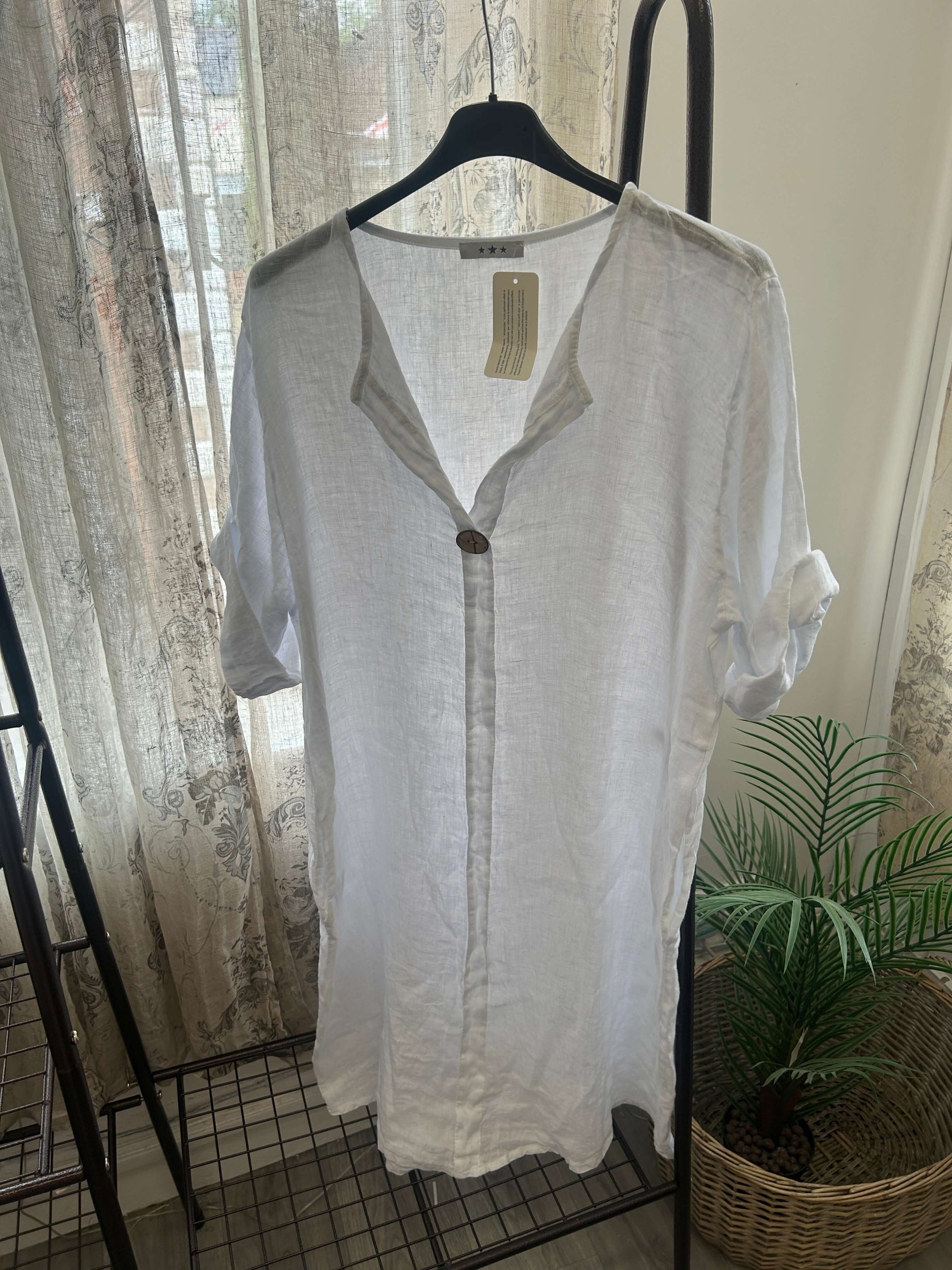 Janice One Button Linen Tunic Dress