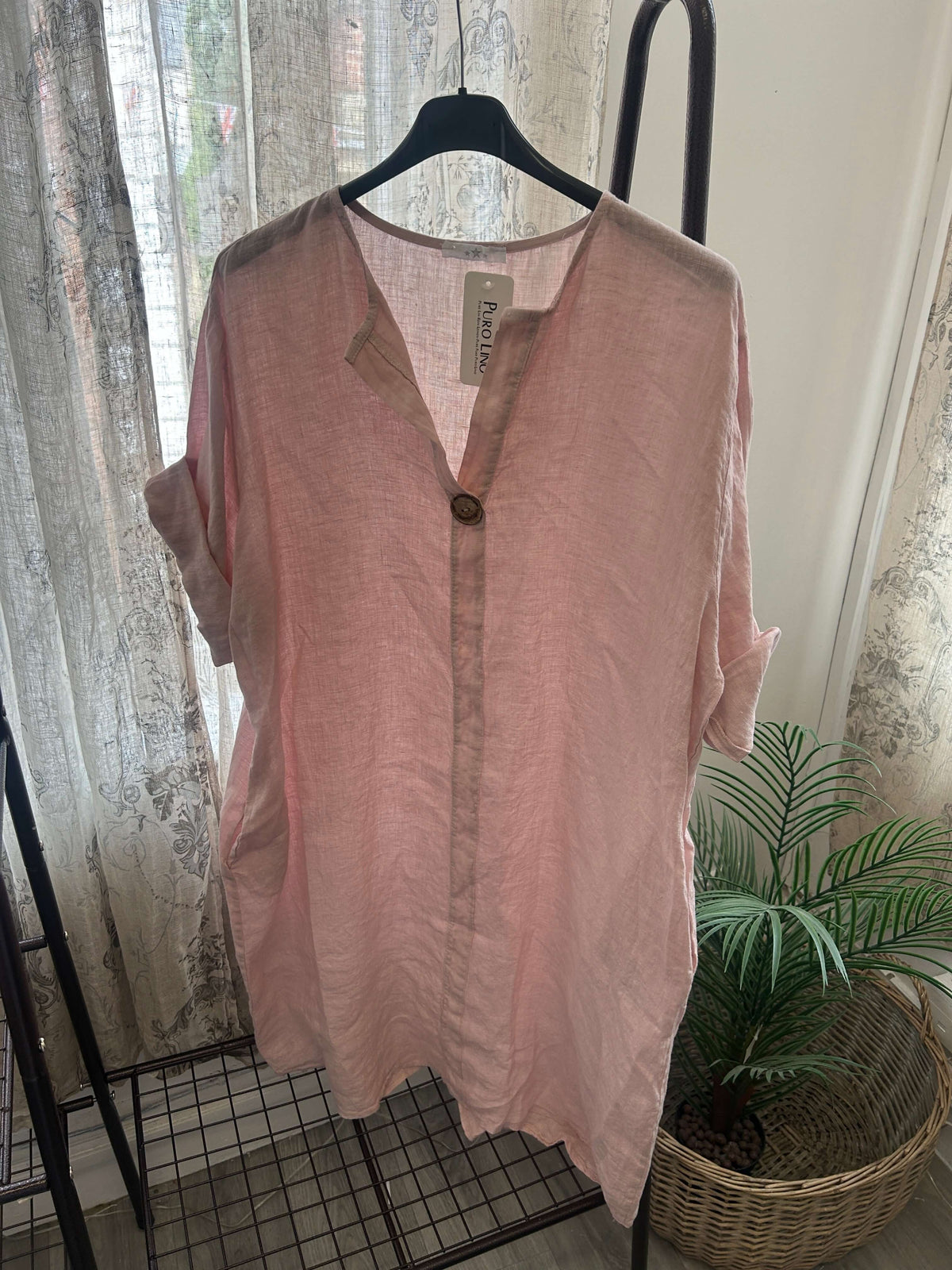 Janice One Button Linen Tunic Dress
