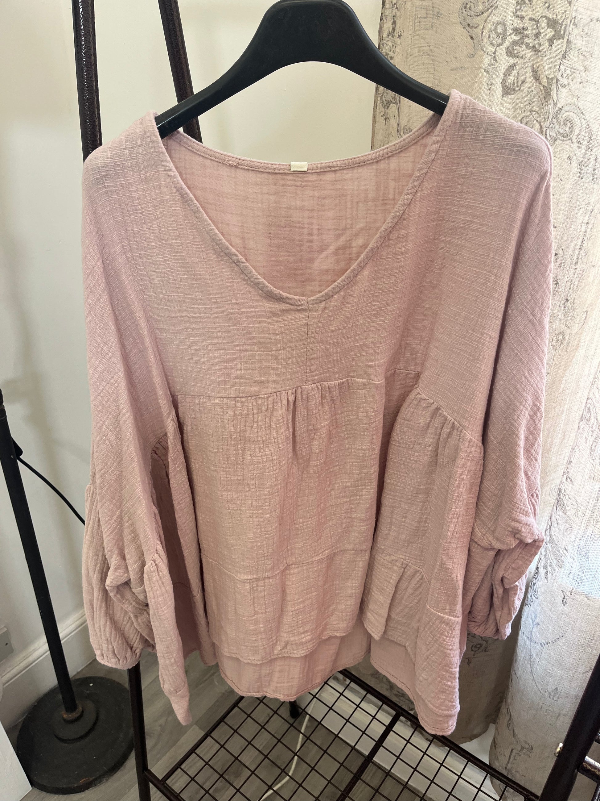 Cheesecloth V Neck Floaty Smock Blouse