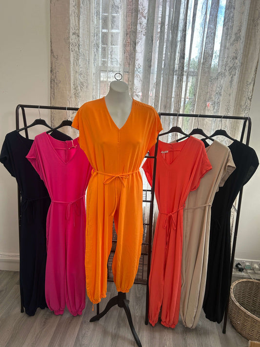 Charmaine Parachute V Neck Tie Waist Jumpsuit
