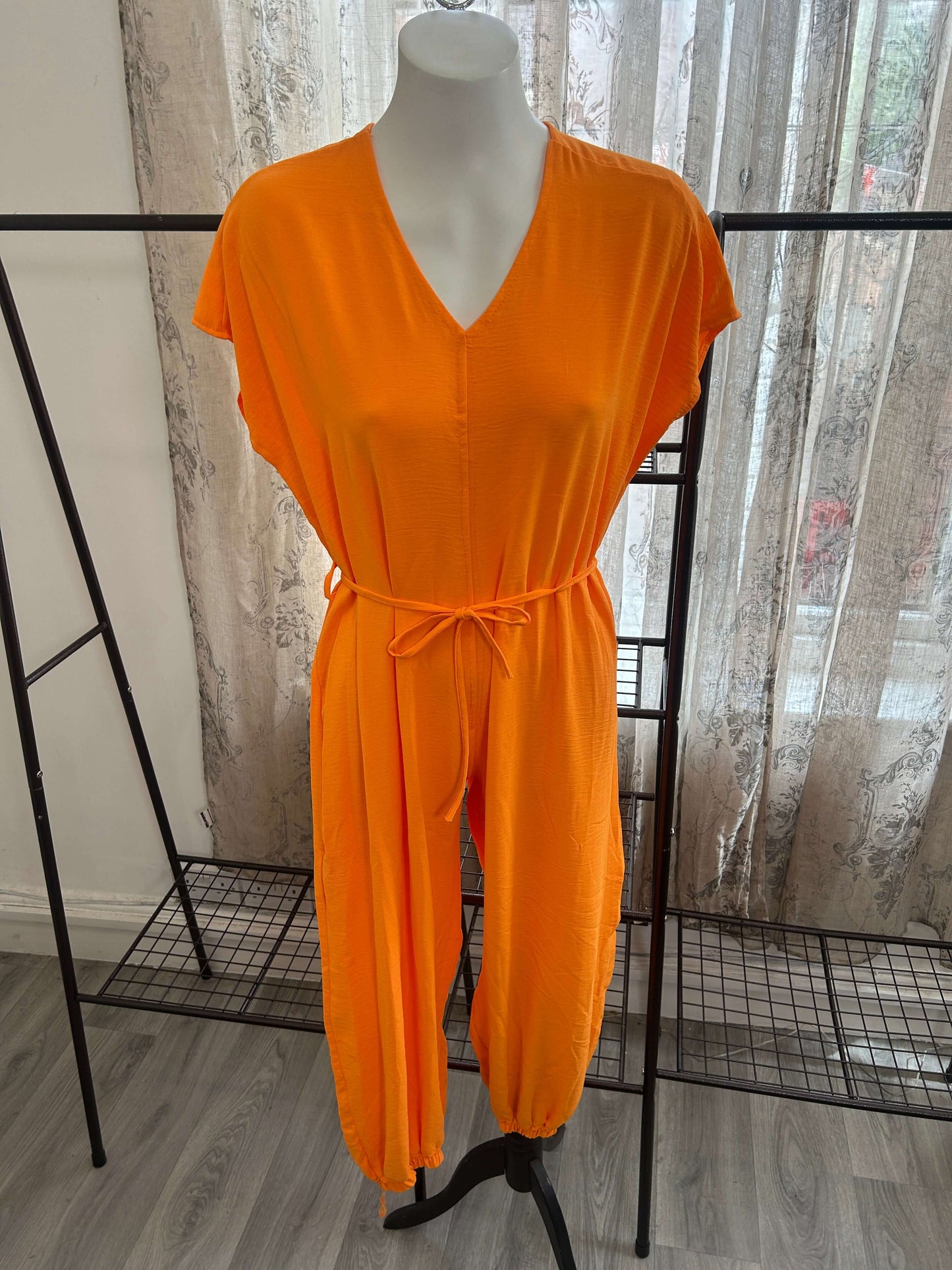 Charmaine Parachute V Neck Tie Waist Jumpsuit