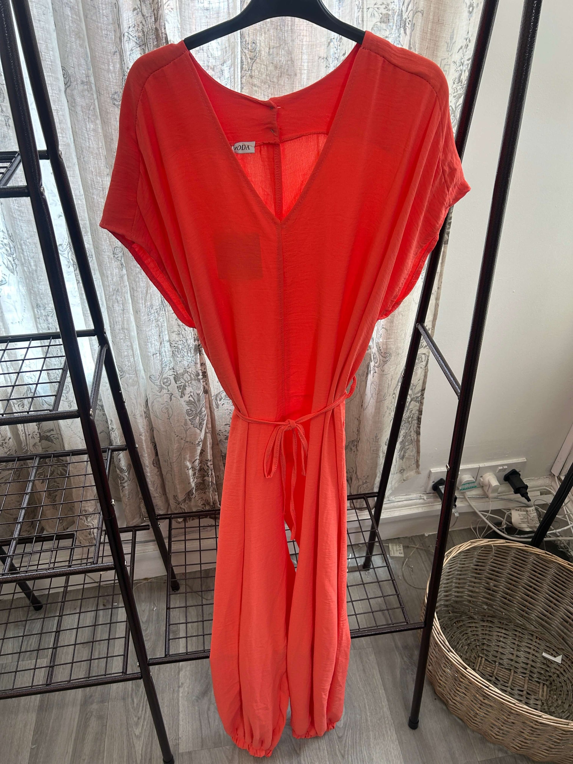 Charmaine Parachute V Neck Tie Waist Jumpsuit