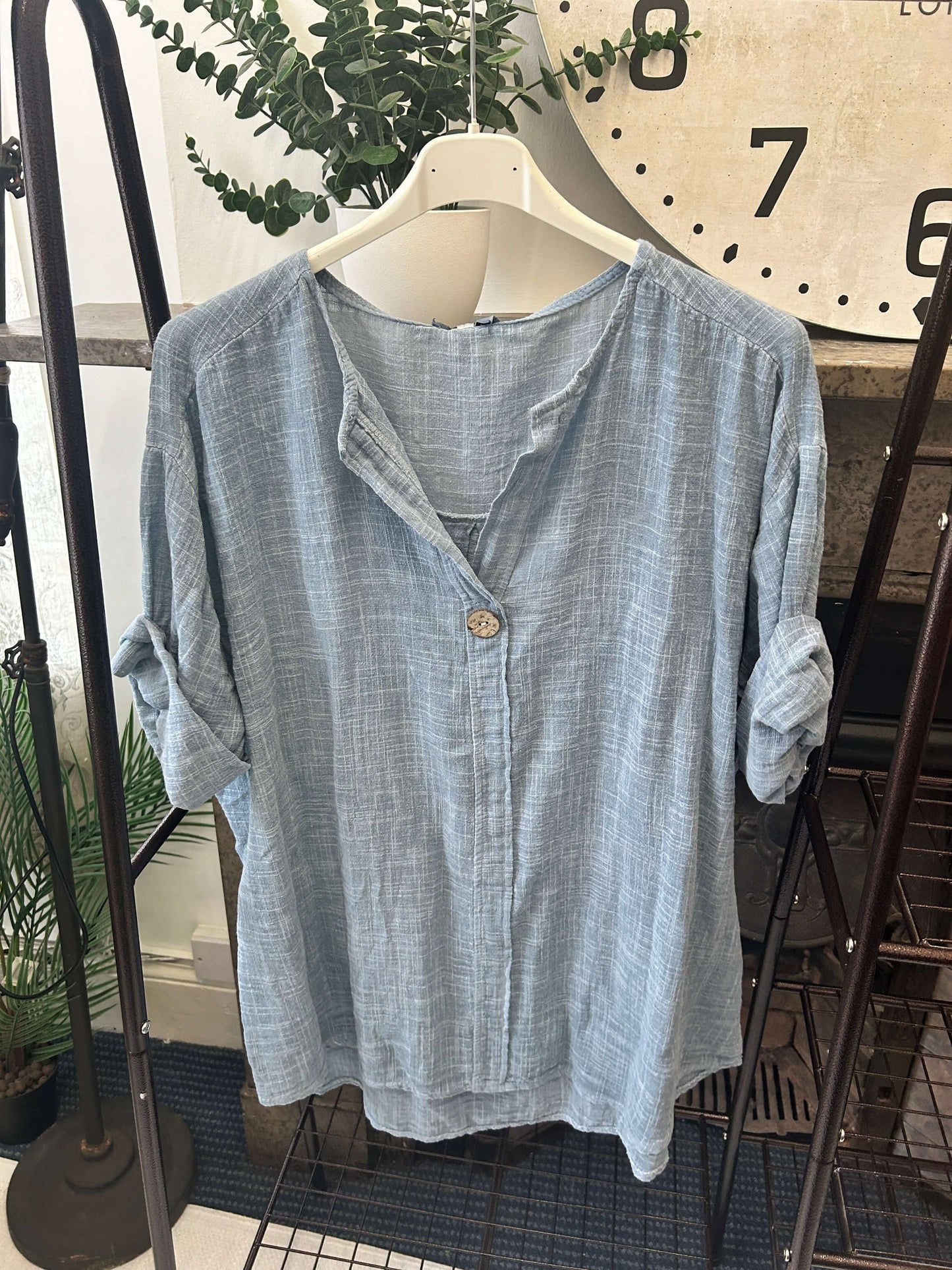 Anna One Button Linen Slouchy Blouse