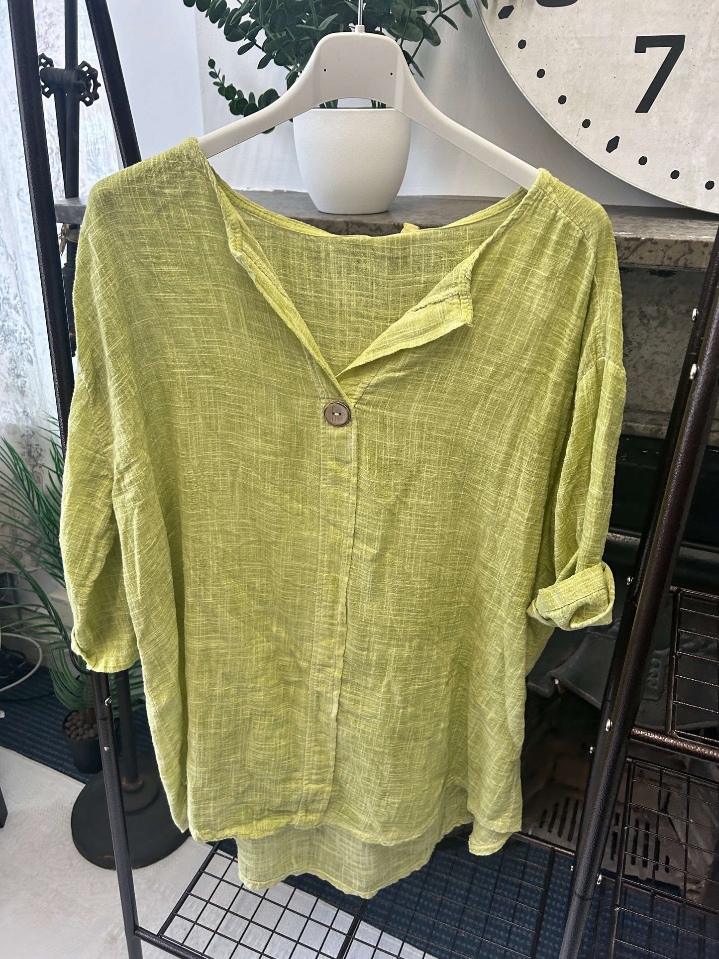 Anna One Button Linen Slouchy Blouse