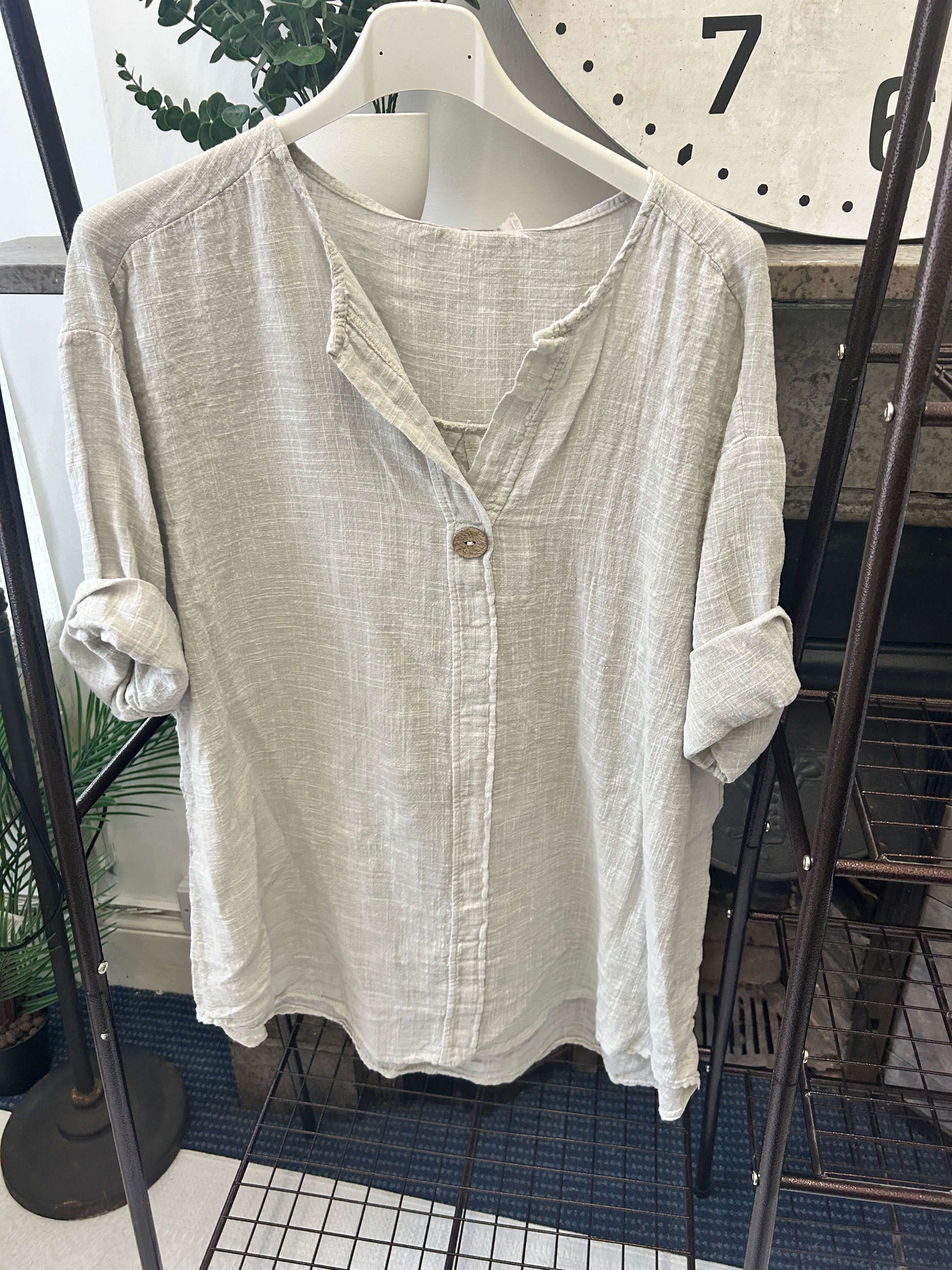 Anna One Button Linen Slouchy Blouse