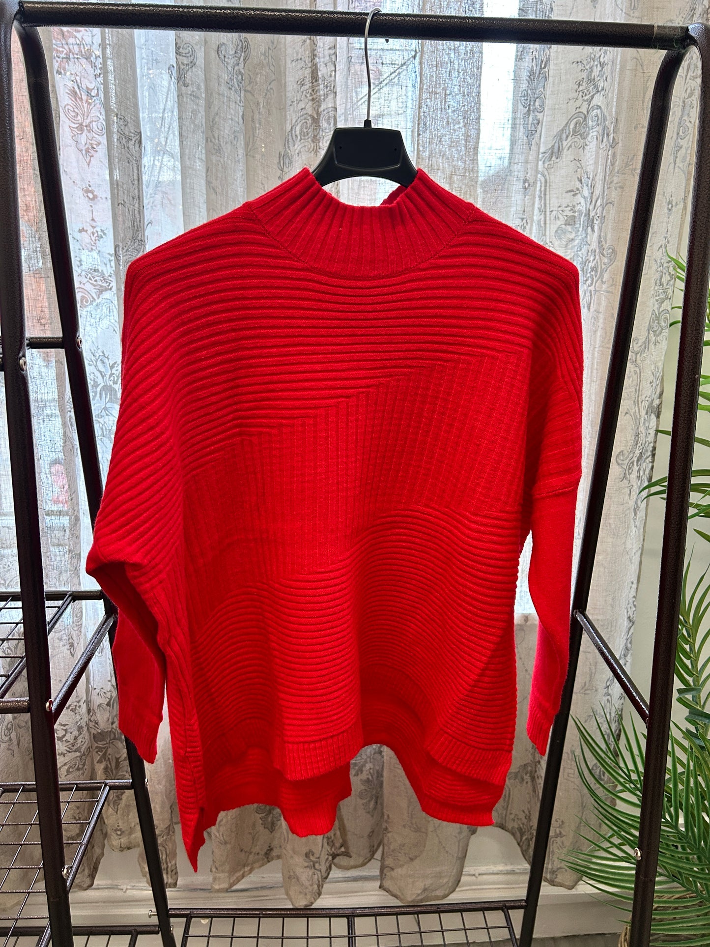 Sarah Cross Stripes Boxy High Neck Jumper