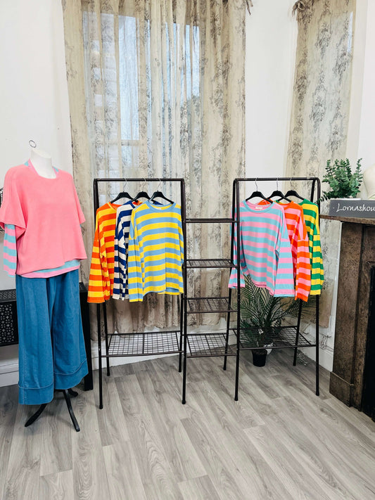 Ladies round neck bold stripe lightweight Sweatshirt