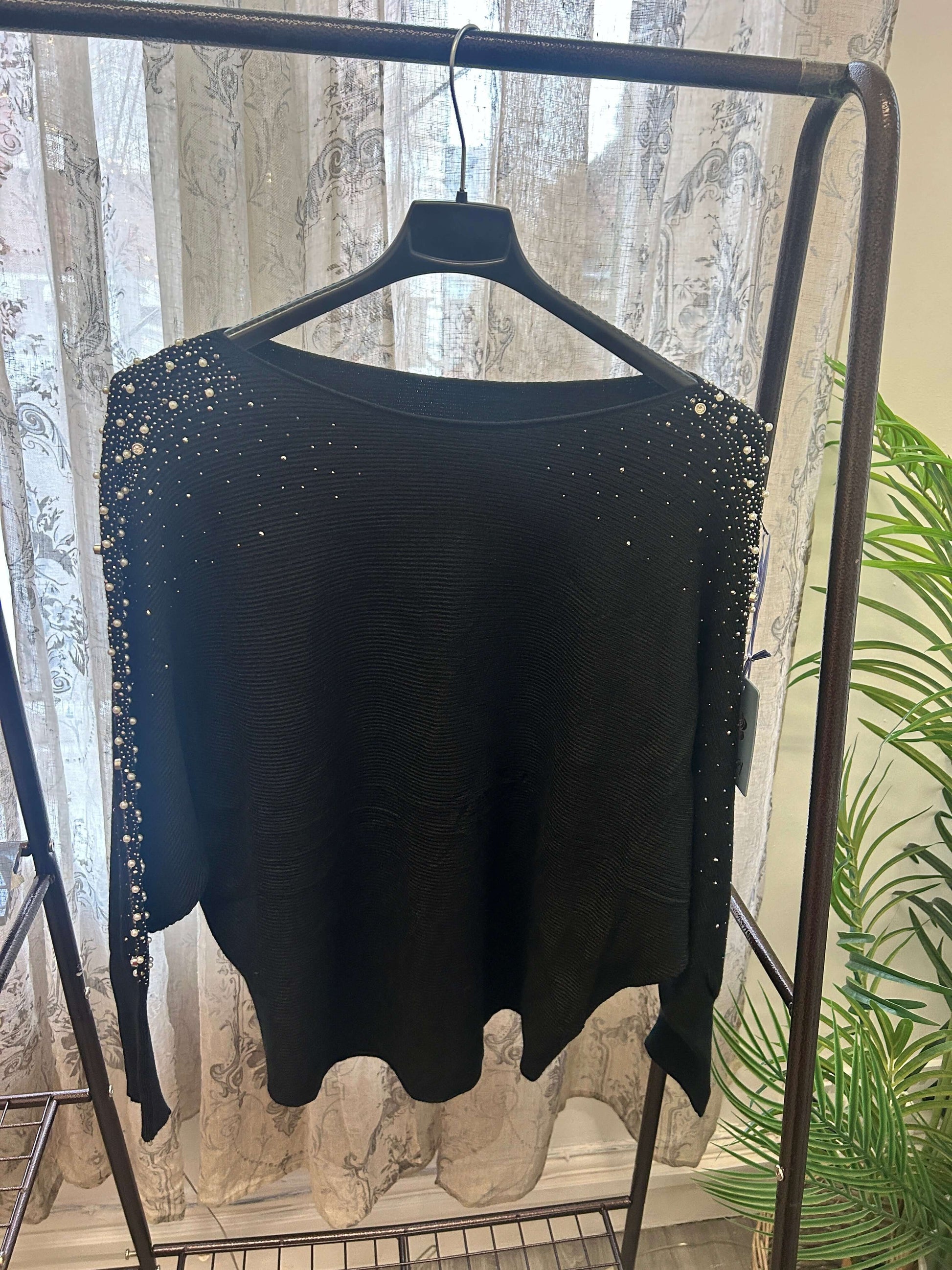 Sequin Pearl Detail Batwing Sleeve Jumper