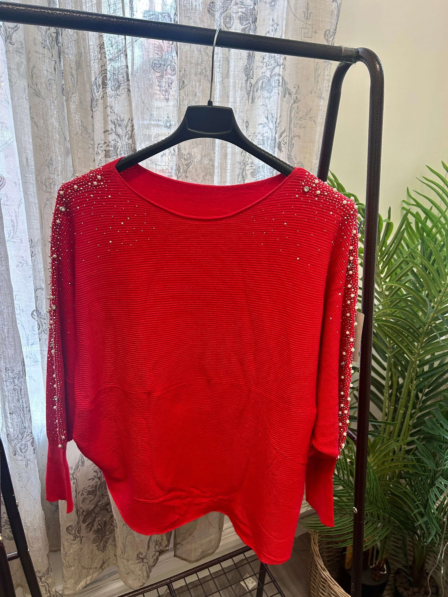 Sequin Pearl Detail Batwing Sleeve Jumper