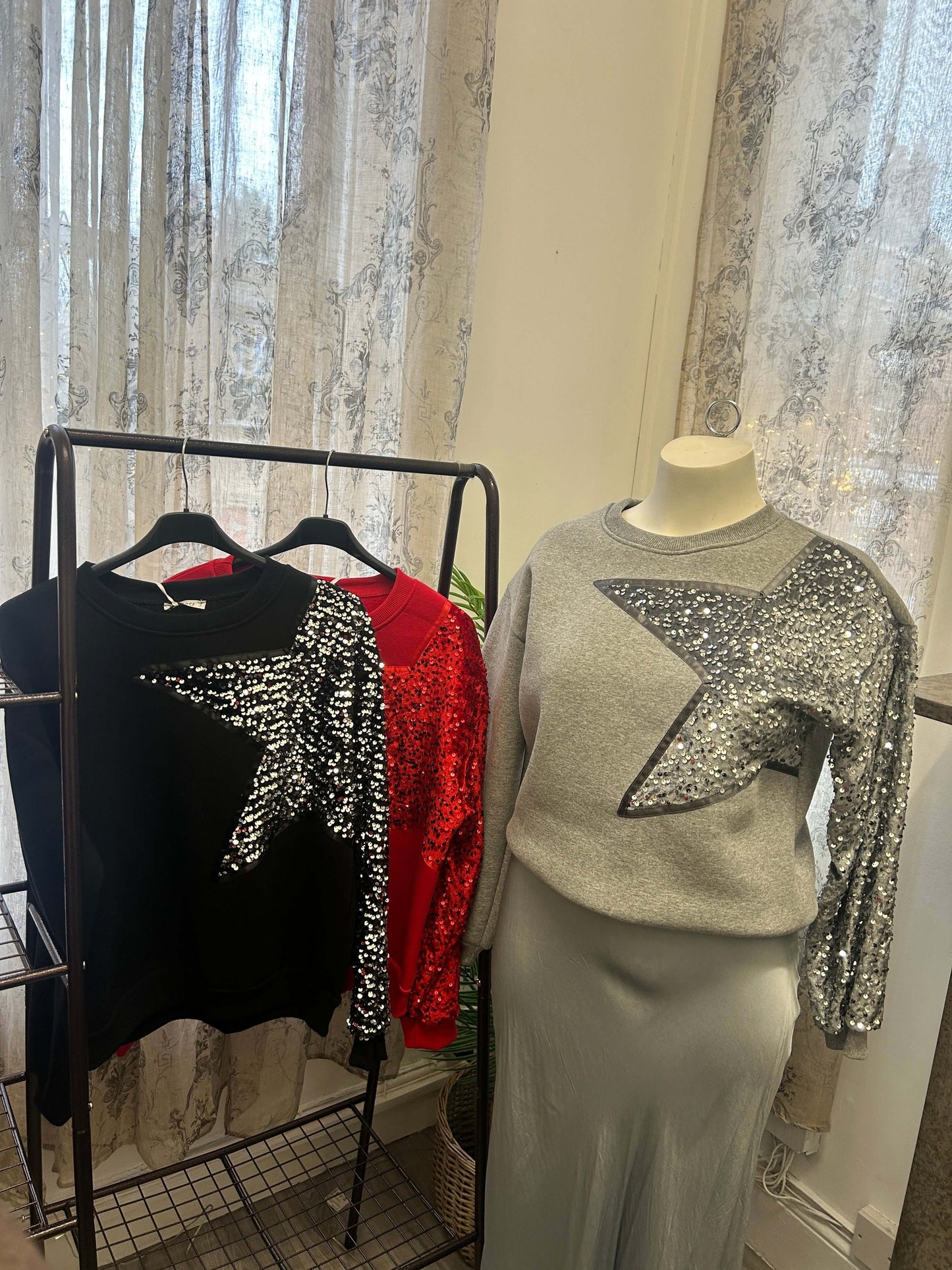 Sequin Star Detail Boxy Sweatshirt