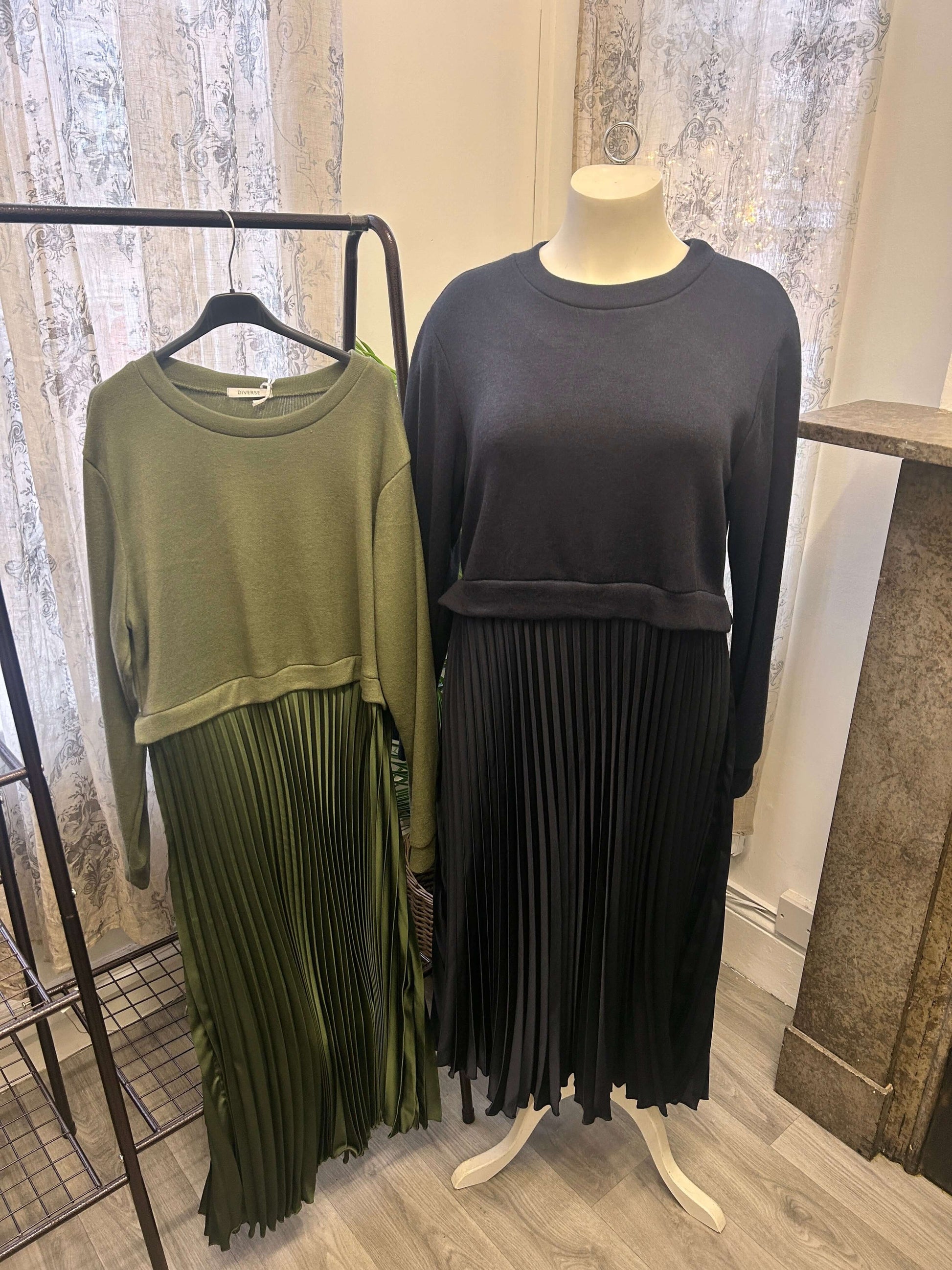 Pleated Maxi Dress with Jersey Top