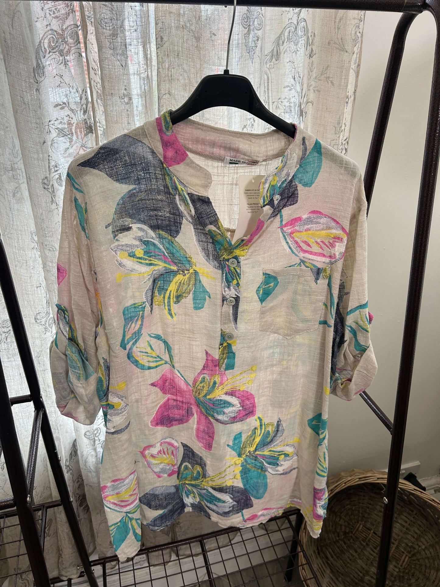 Casual 3 Button Blouse - Funky Tropical