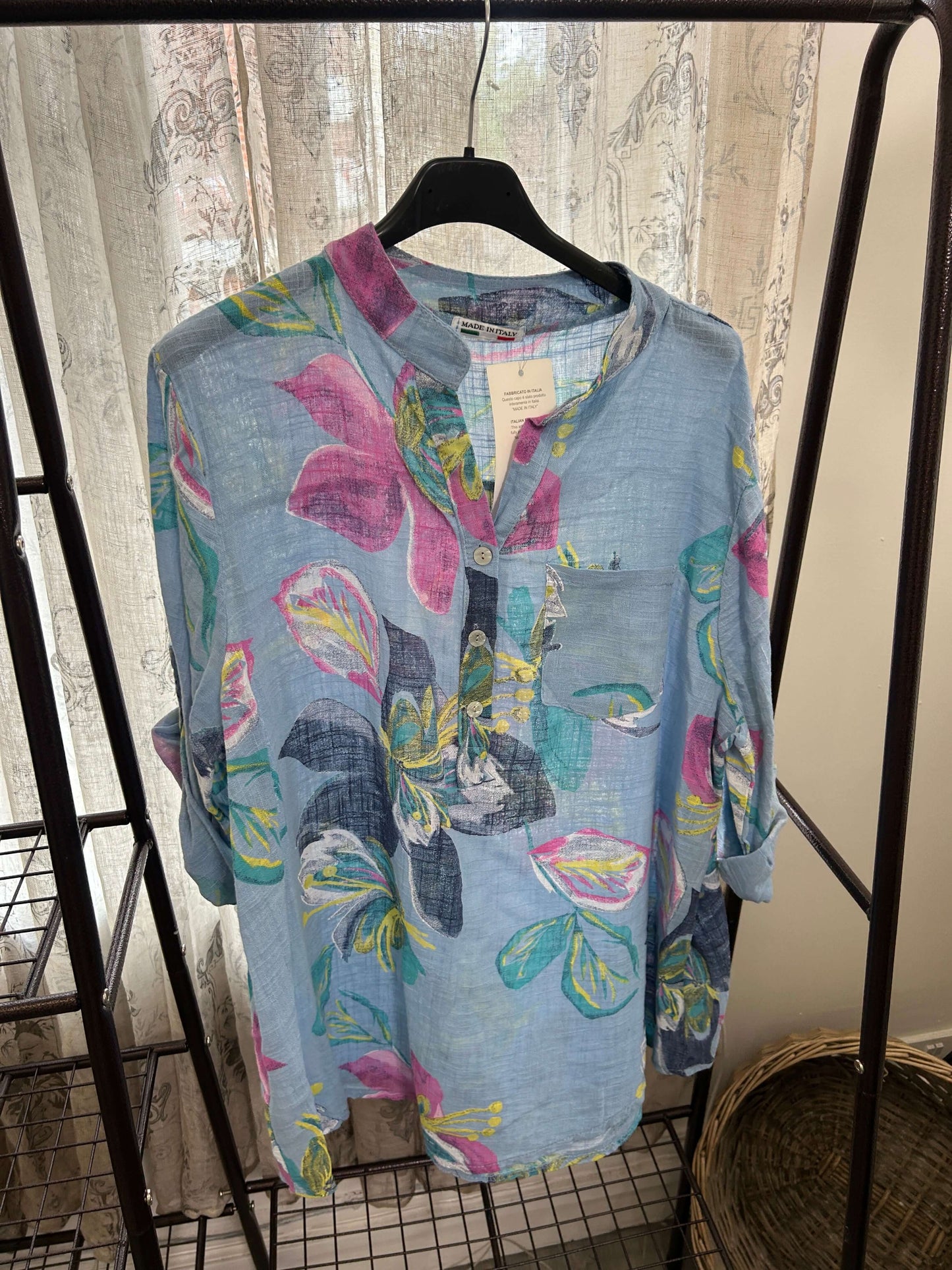 Casual 3 Button Blouse - Funky Tropical
