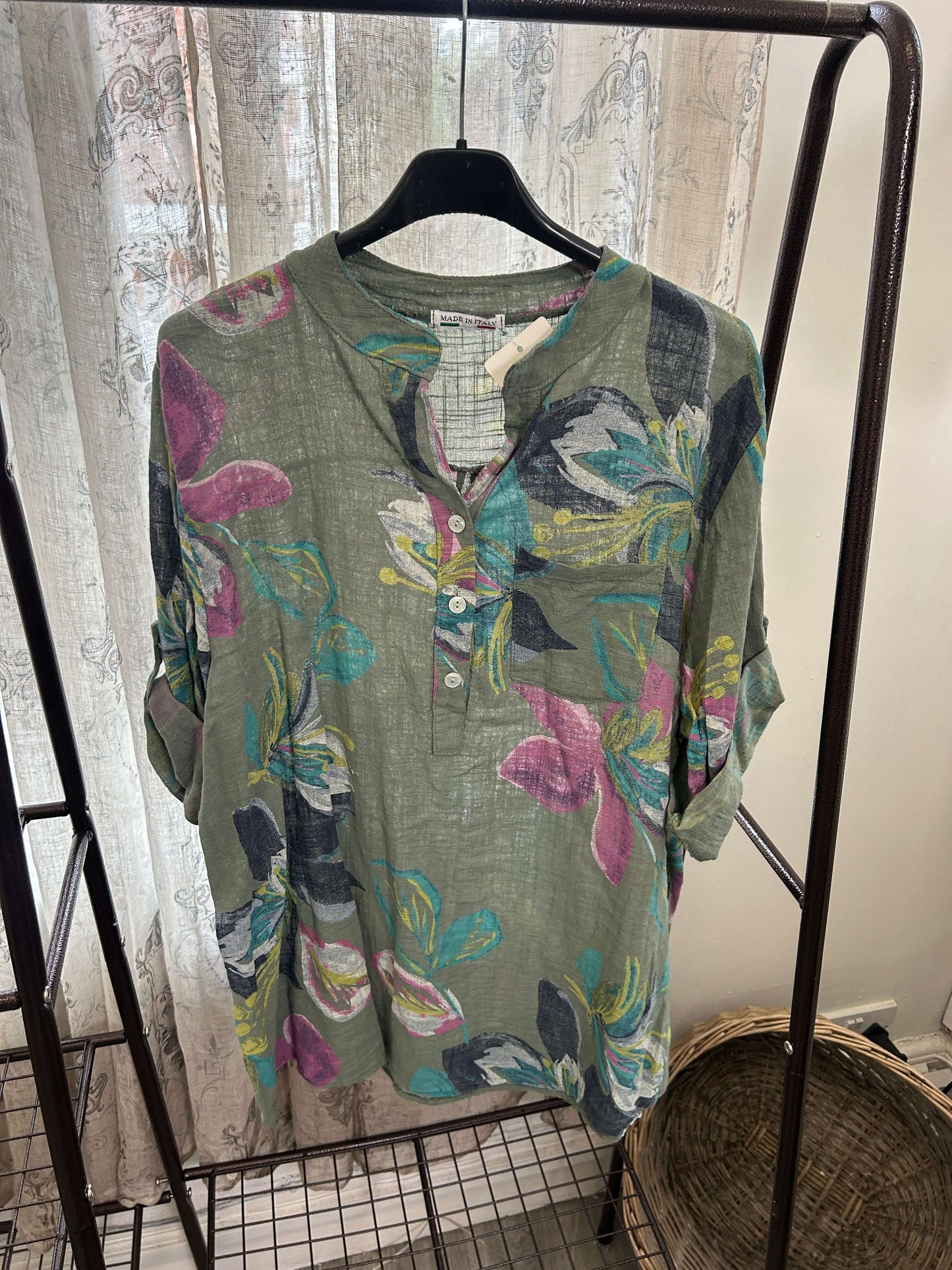 Casual 3 Button Blouse - Funky Tropical