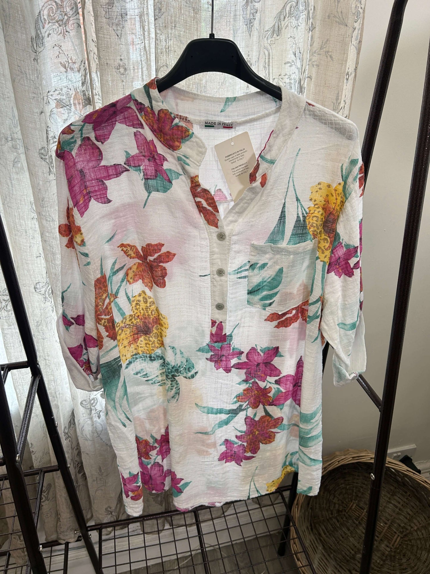 Casual 3 Button Blouse - Funky Tropical
