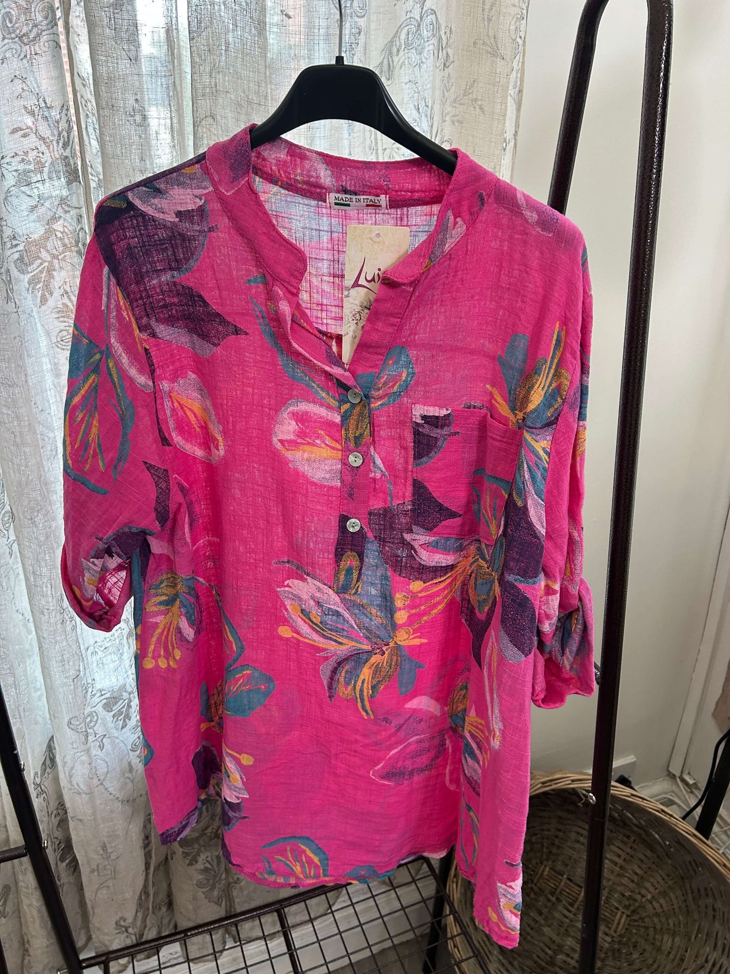 Casual 3 Button Blouse - Funky Tropical